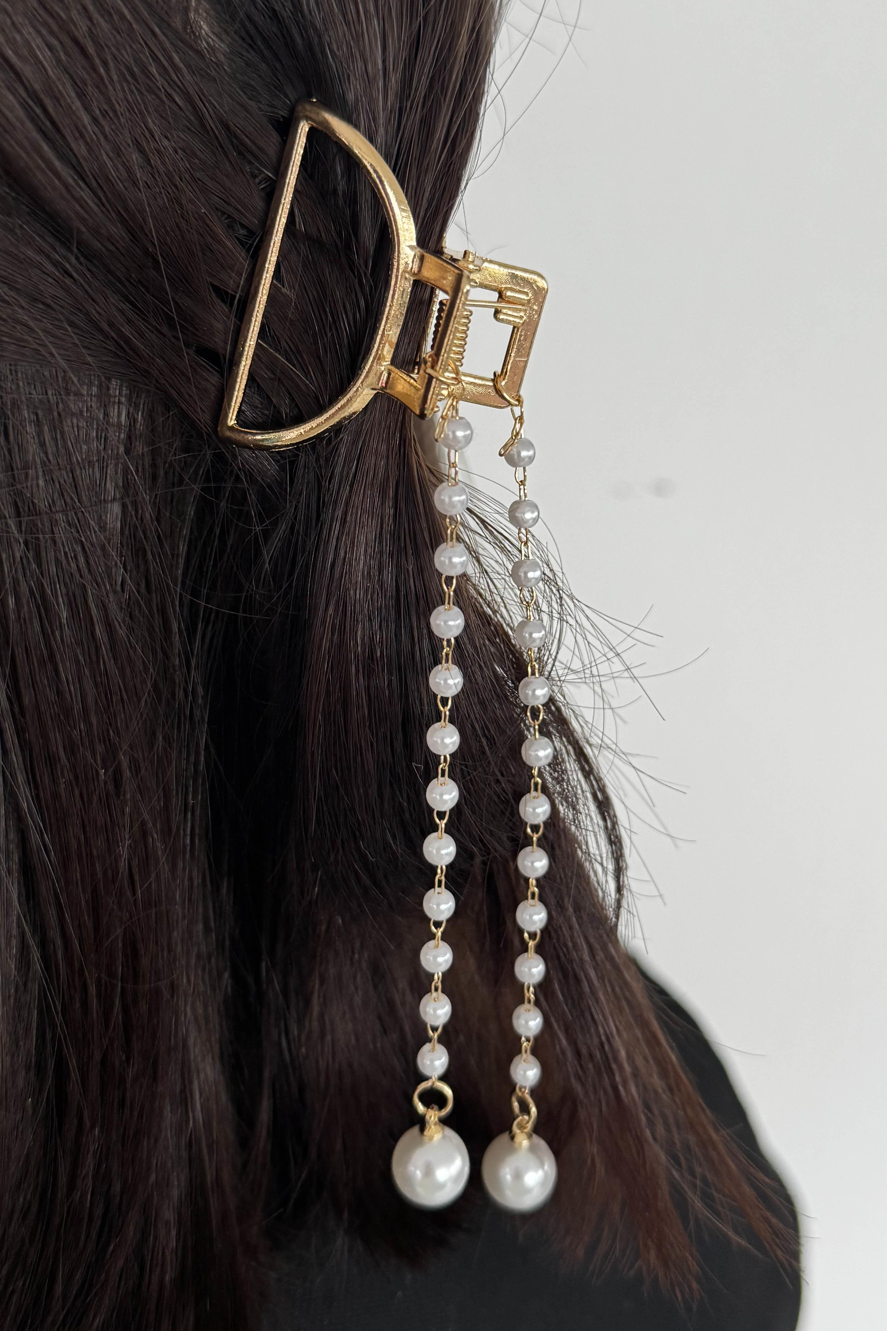 Altın Renk İnci Detaylı Mini Metal Mandal Toka