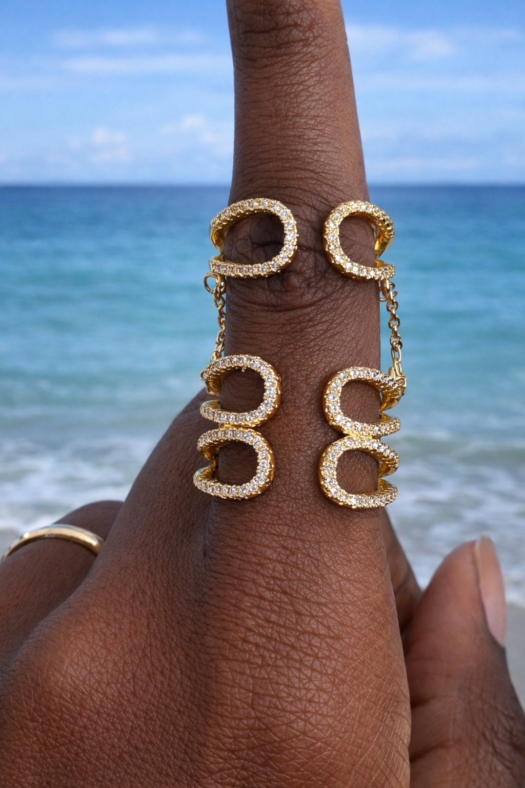 Altın Renk İkili Taşlı Ayarlanabilir Yüzük