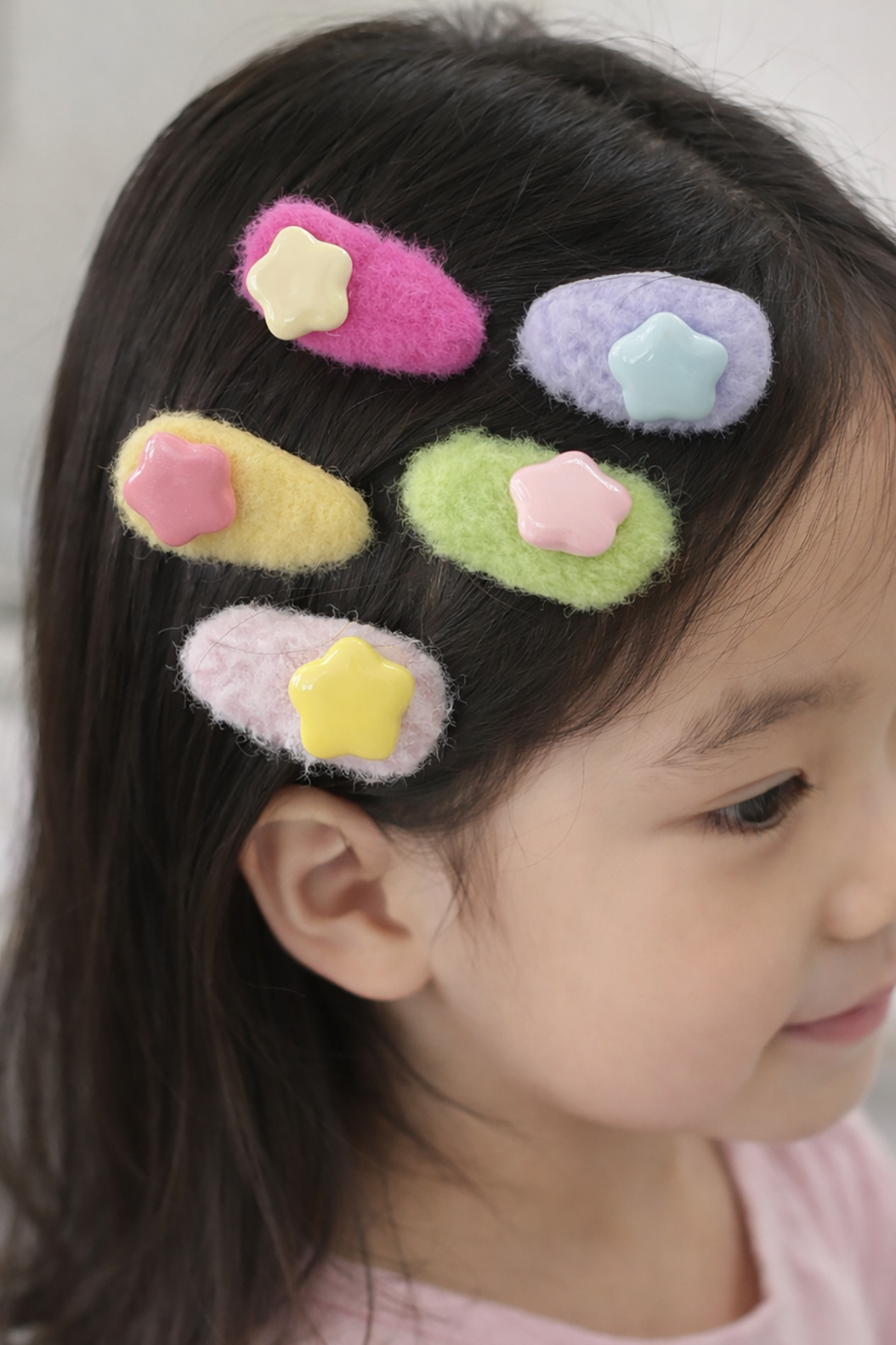 5'li Karışık Renk Yıldız Figürlü Peluş Yan Toka Set