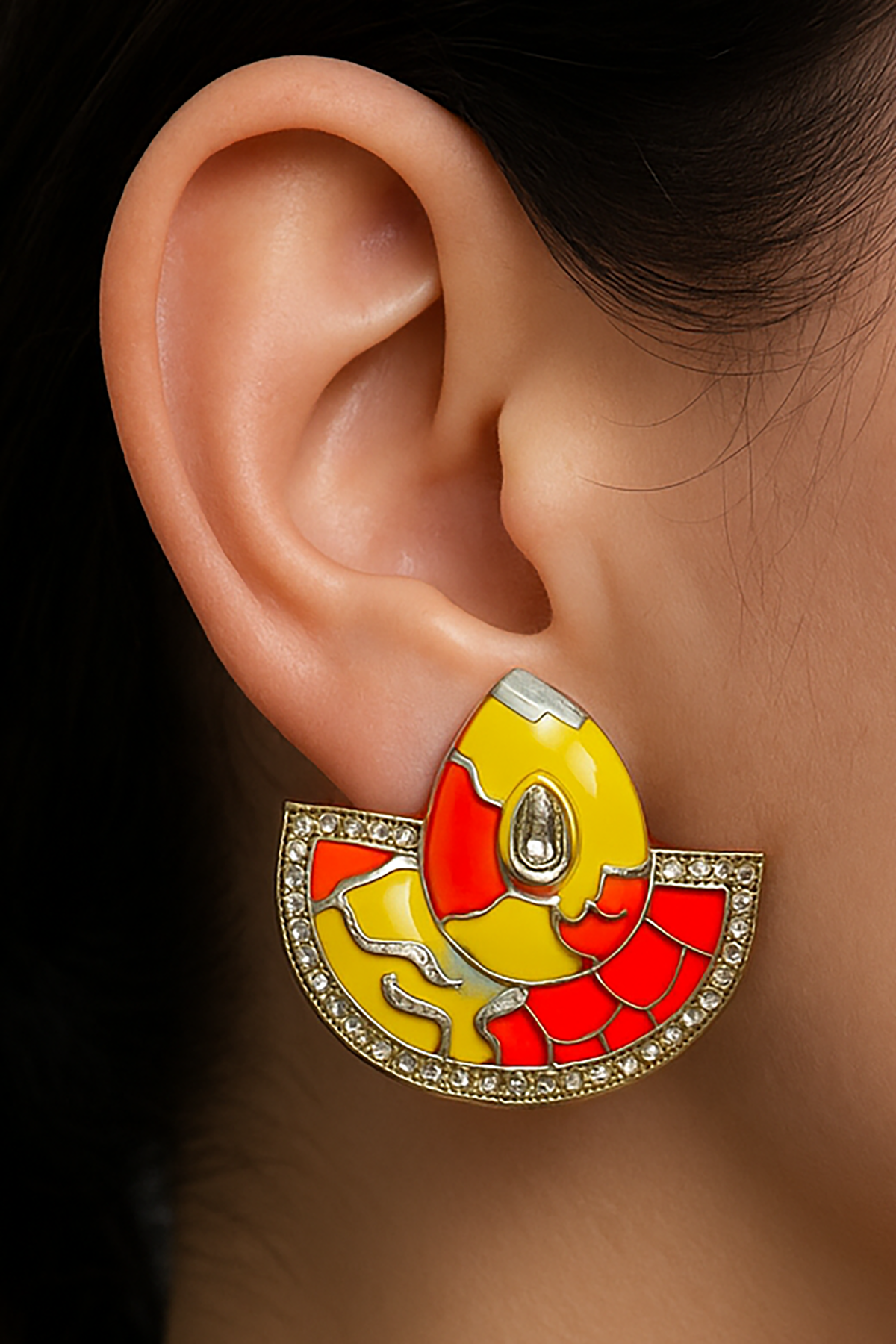 Karışık Renk Taş Detaylı Küpe (Çift)