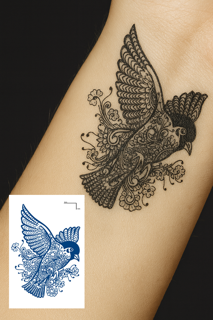 Kuş Figürlü 12 Saat Sonra Kararan Geçici Mini Dövme Tattoo
