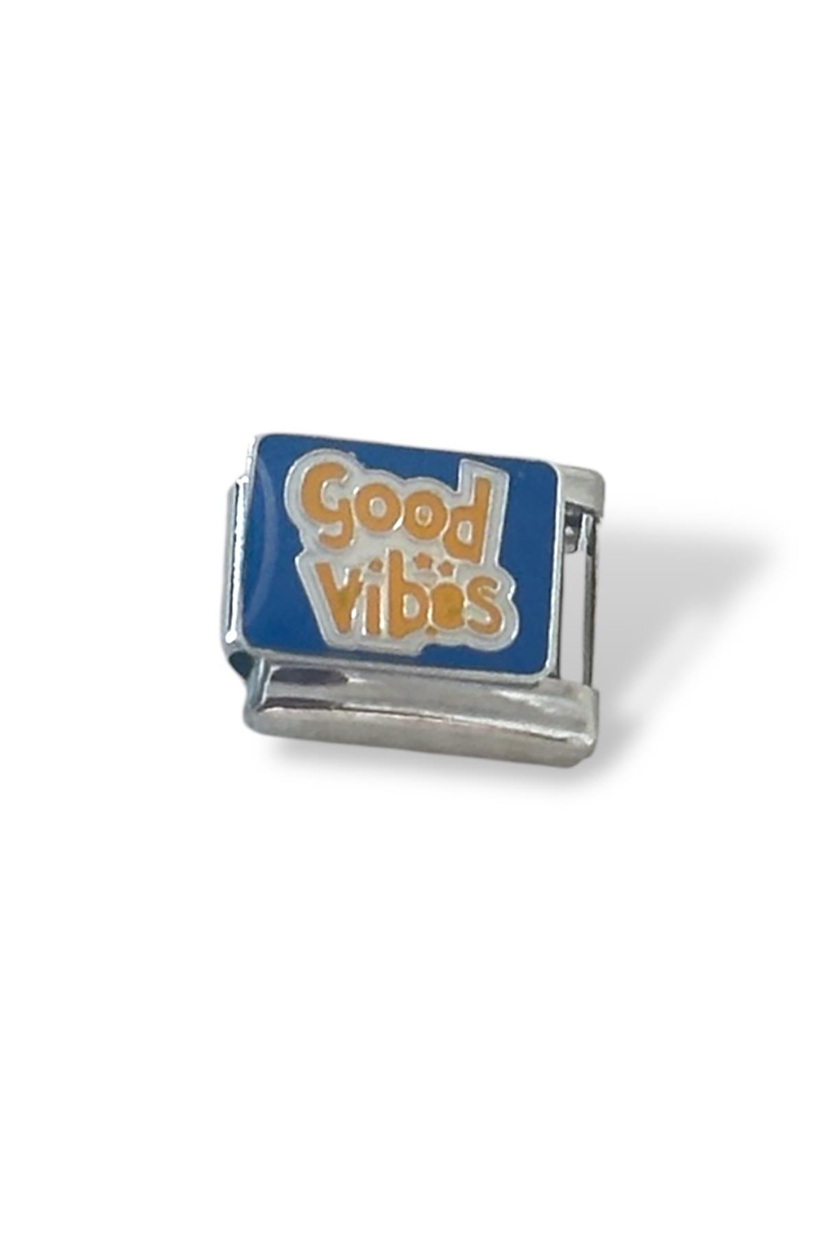 Gümüş Renk Good Vibes Yazılı Çelik Nomination Charm (Tek)