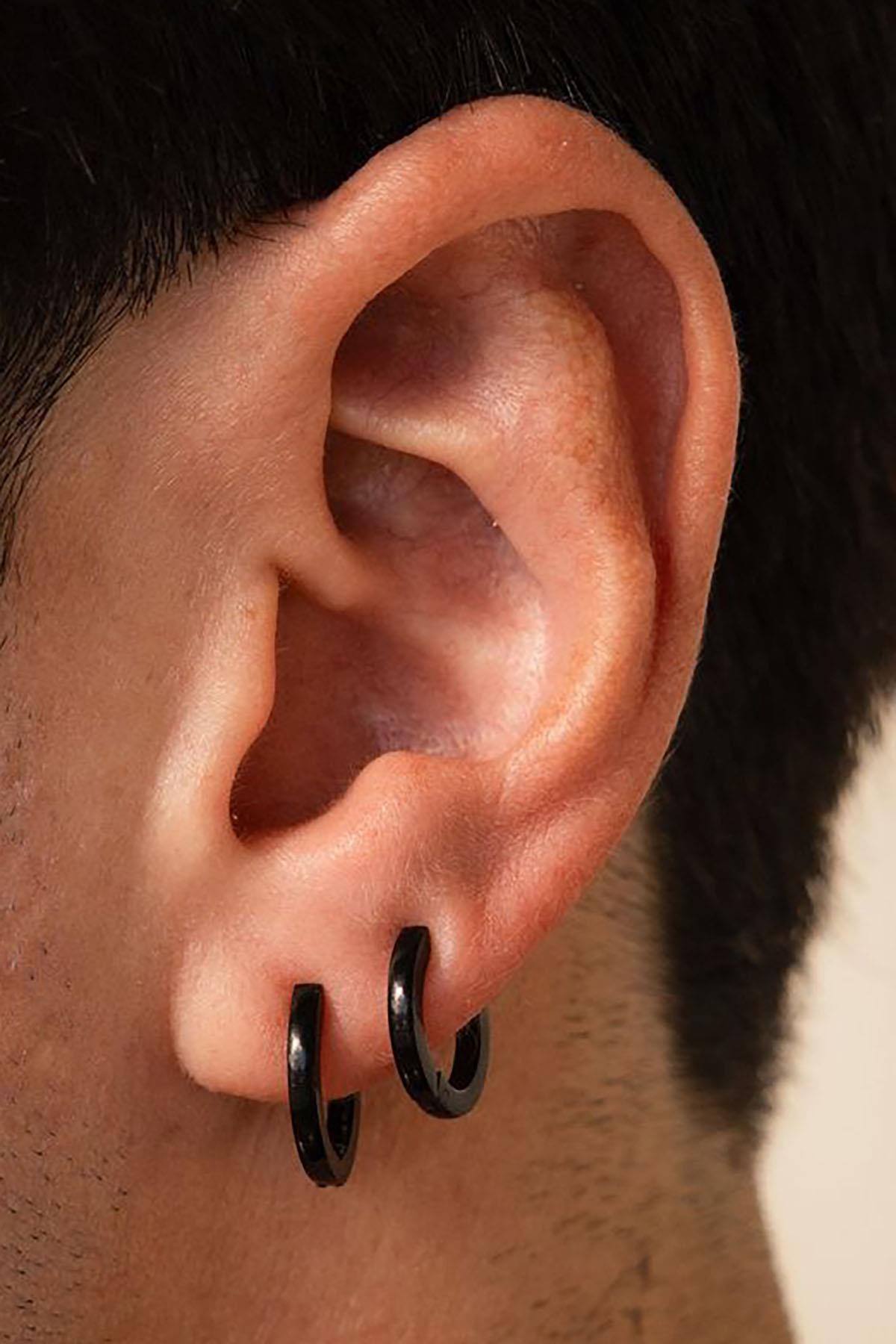 Siyah Renk Unisex Halka Küpe (Çift)