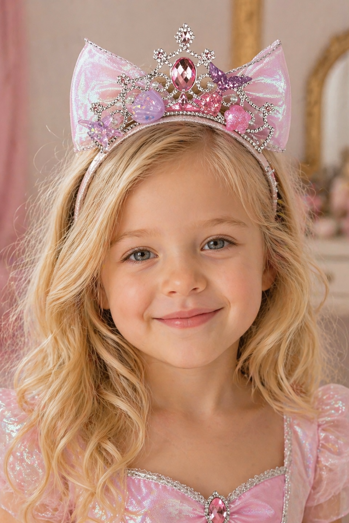 Pembe Renk Taş Detaylı Çocuk Taç