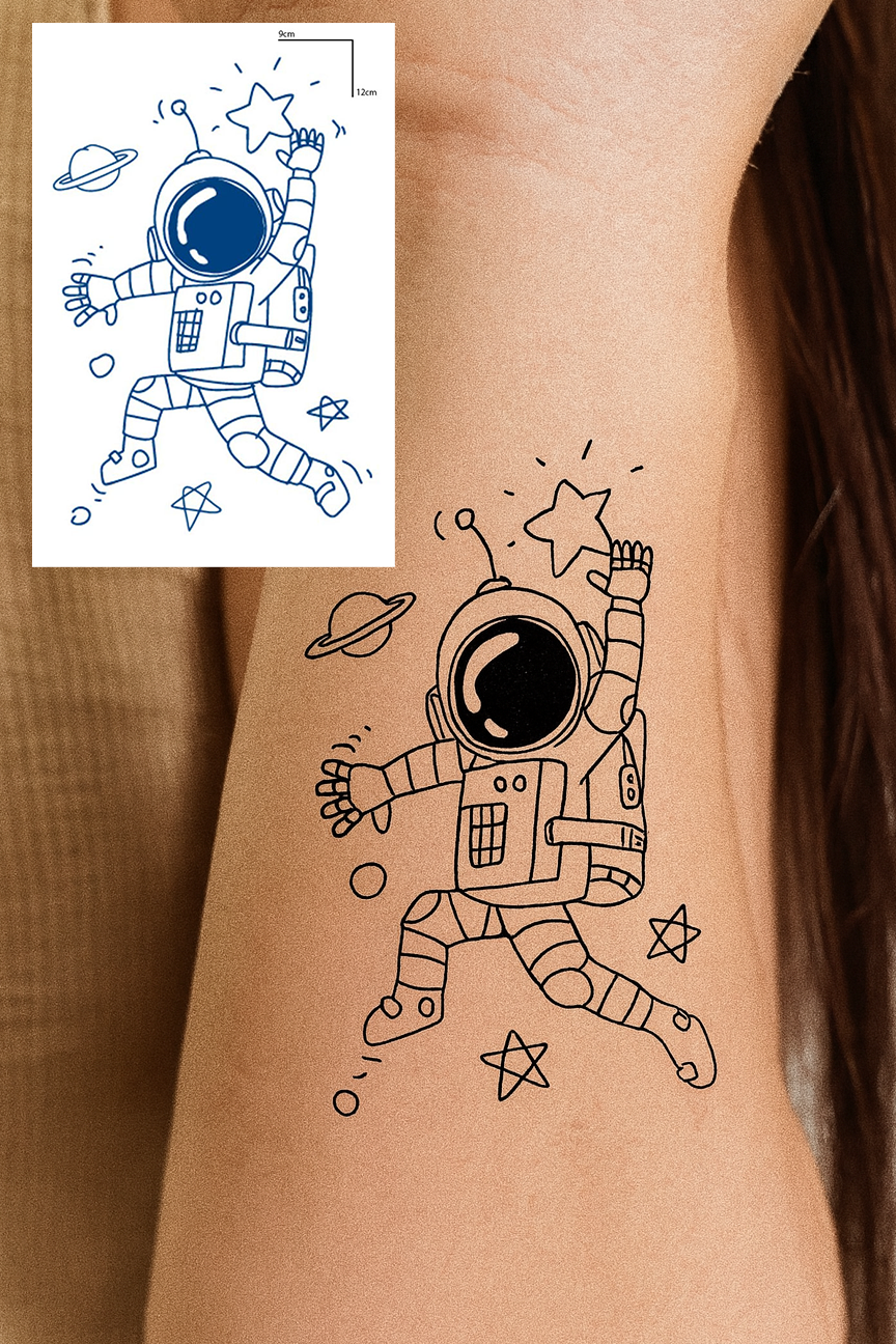 Astronot Figürlü 12 Saat Sonra Kararan Geçici Mini Dövme Tattoo