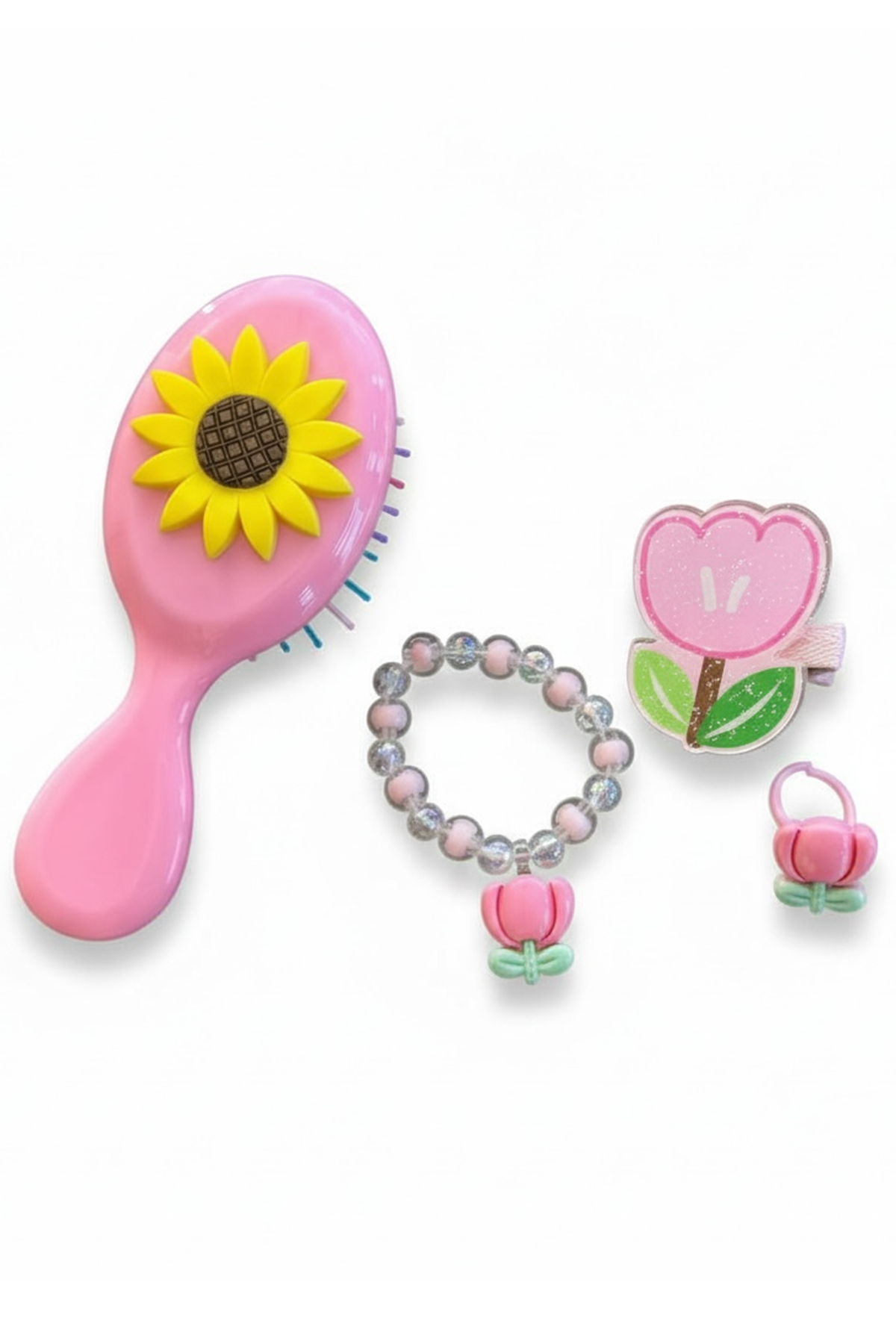 Açık Pembe Renk Çocuk Tarak,Bileklik,Yüzük Ve Toka Set