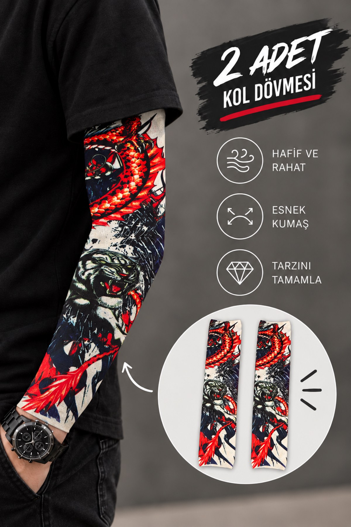 Karışık Renk Ve Desenli Giyilebilir Dövme Sleve (Çift)