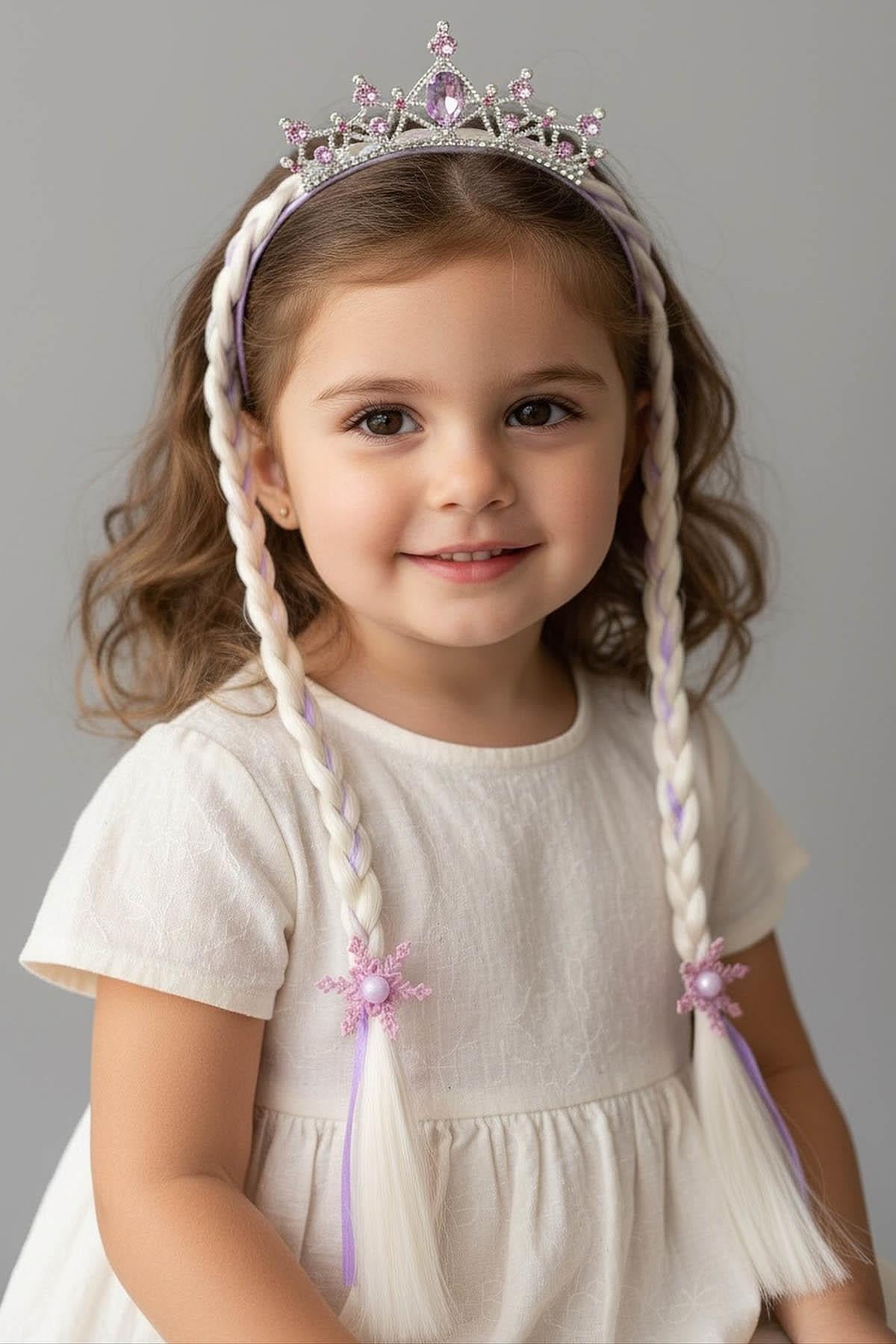 Mor Renk Örgü Saç Detaylı Taç