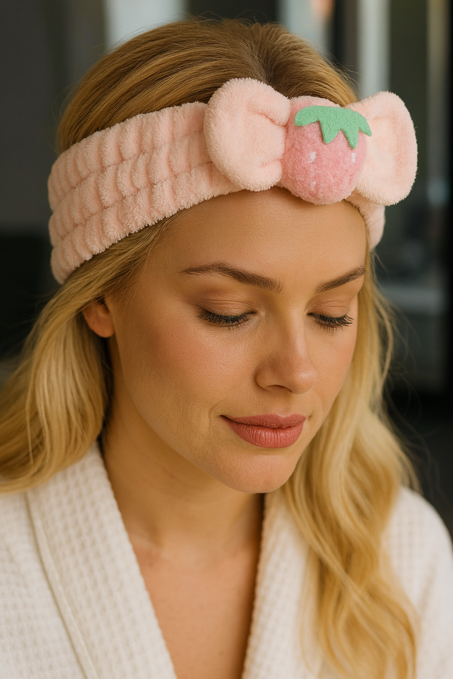 Pembe Renk Çilek Figürlü Peluş Saç Bandı