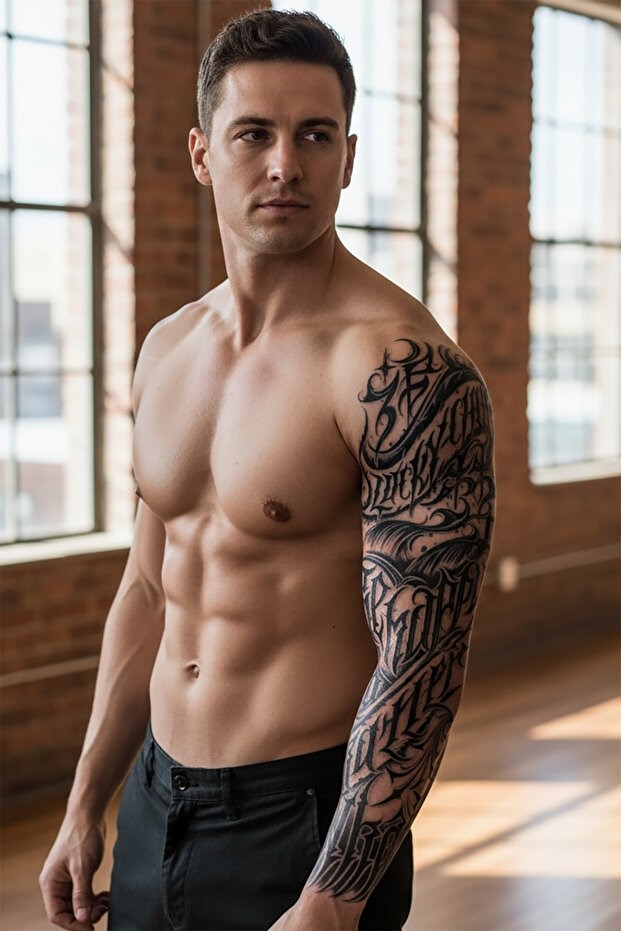 Yazı Detaylı Figürlü 12 Saat Sonra Kararan Geçici Kol Dövme Tattoo