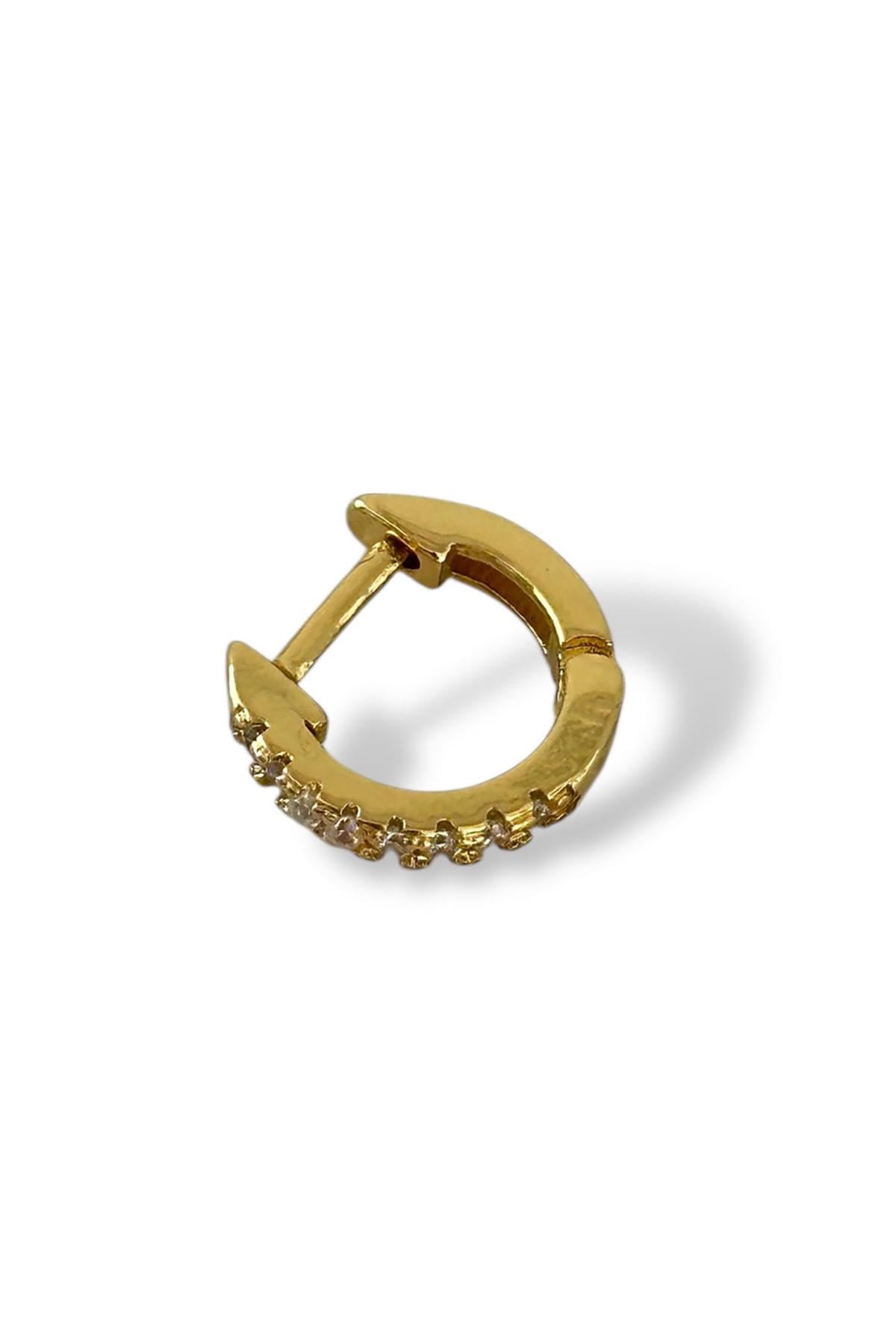 Altın Renk Taş Detaylı Çelik Halka Tragus/Kıkırdak Küpe/Piercing (Tek)