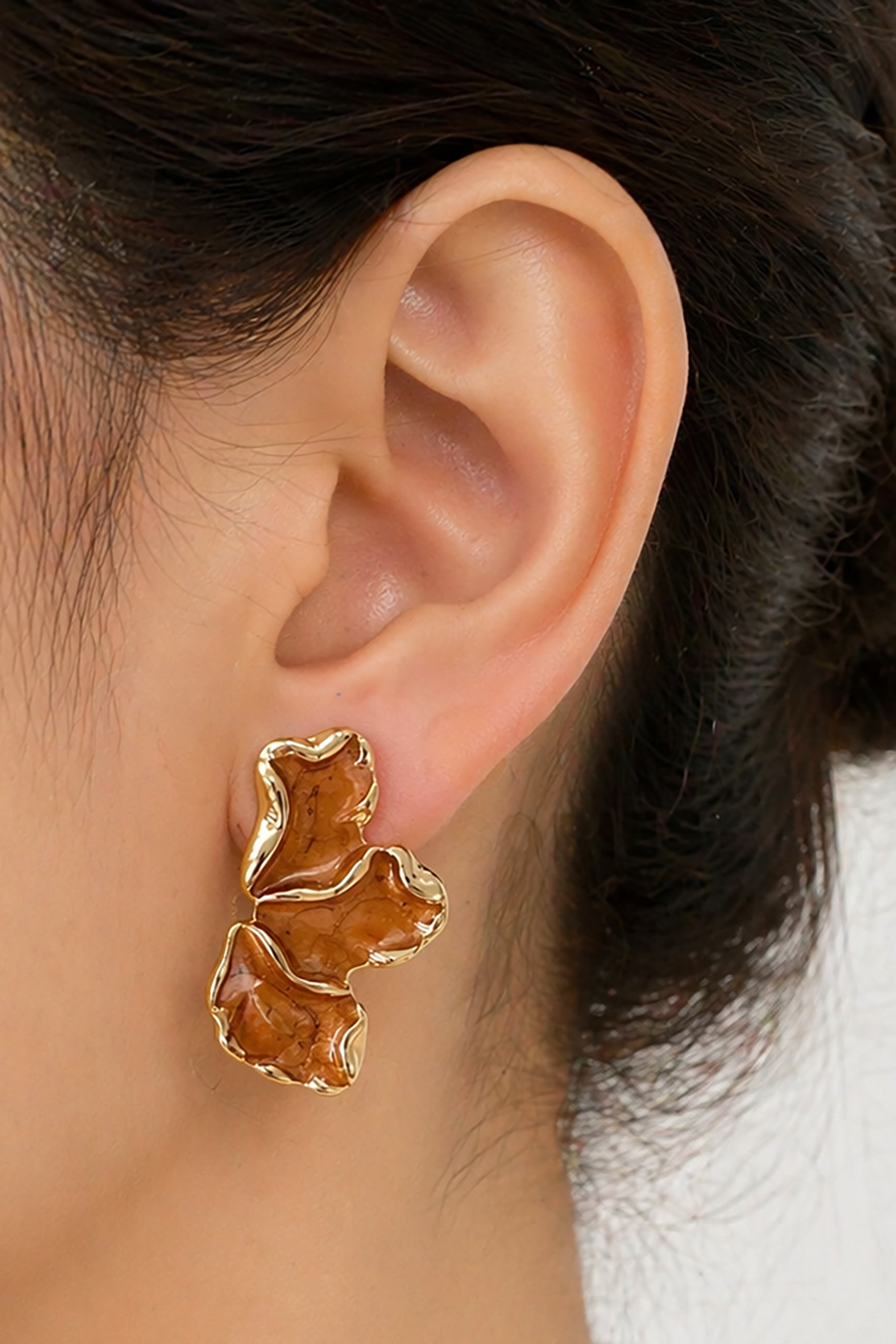 Altın Ve Açık Kahve Renk Küpe (Çift)