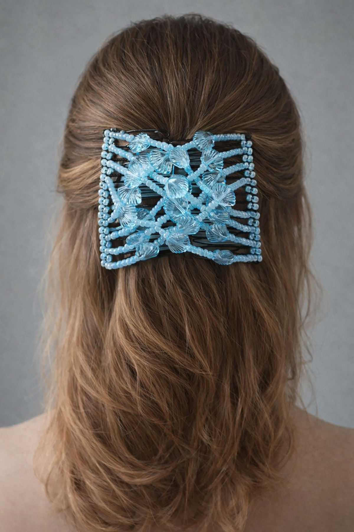 Mavi Renk Deniz Kabuğu Figürlü Tel Tarak Toka