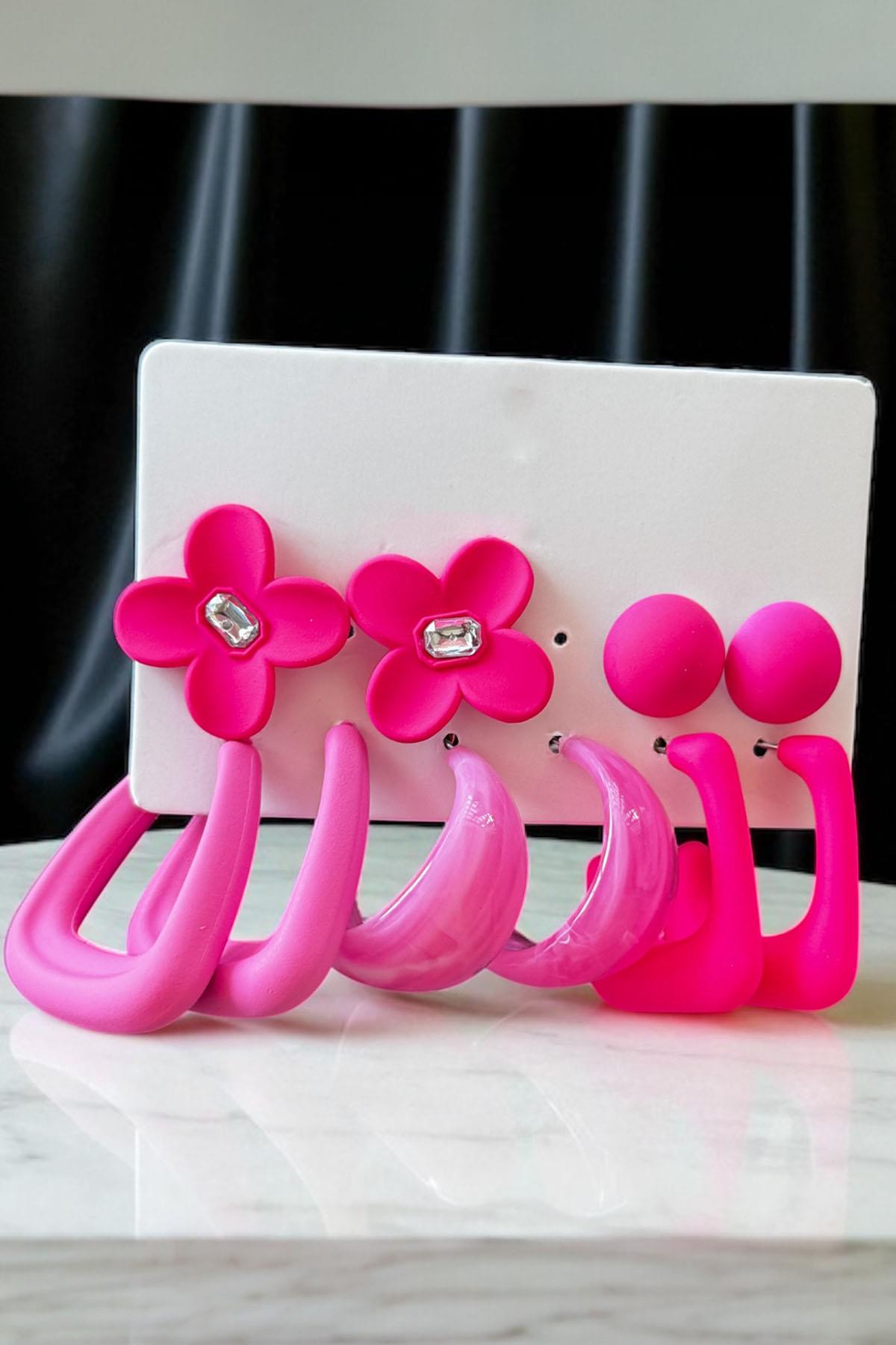 Pembe Renk Karışık Figürlü Küpe Set