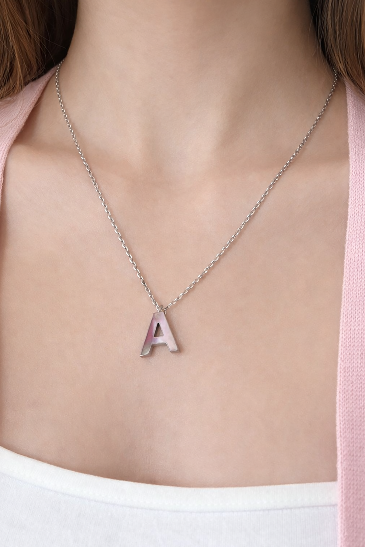 Gümüş Renk A Harf Çelik Kolye
