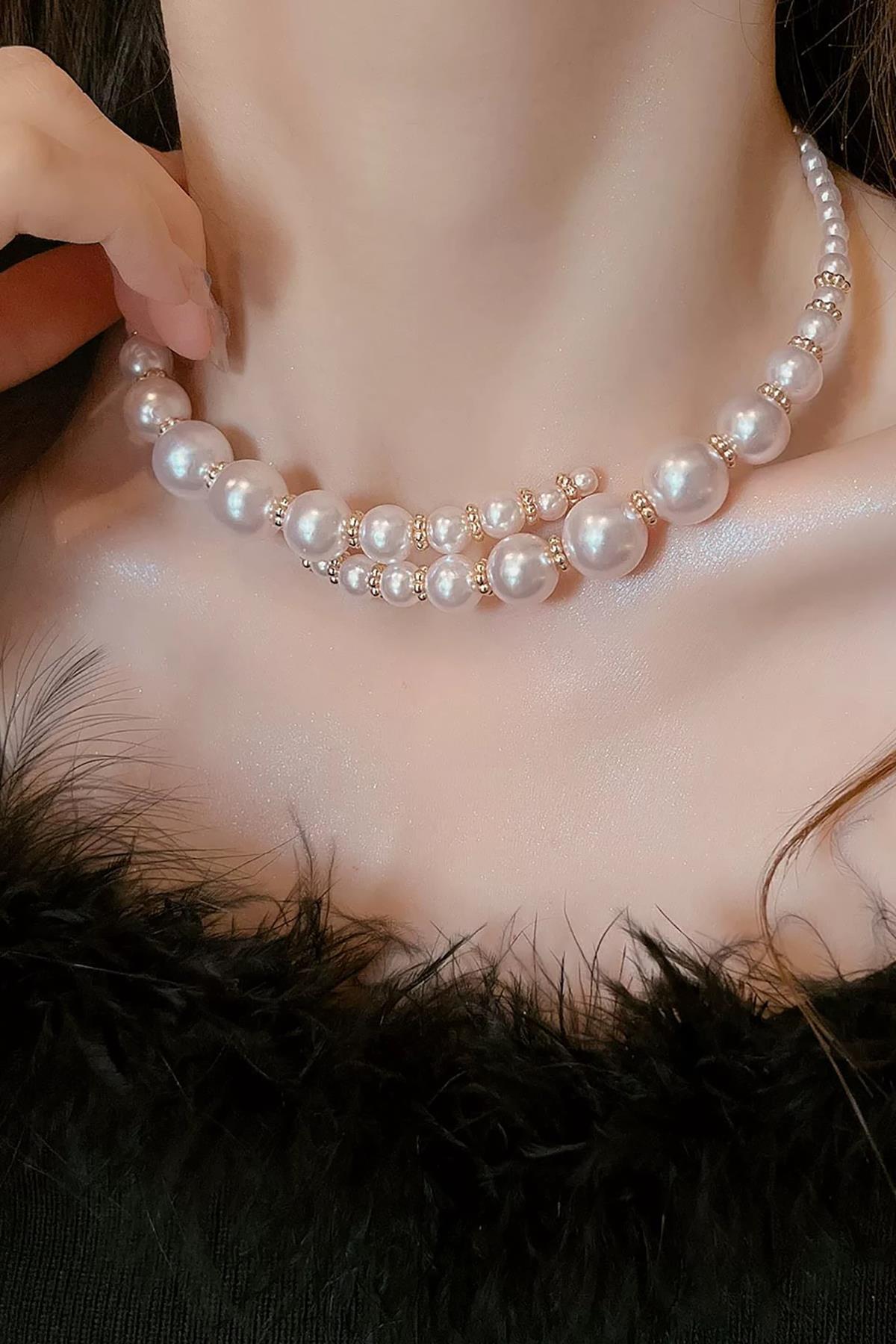 Beyaz Renk İncili Choker Kolye