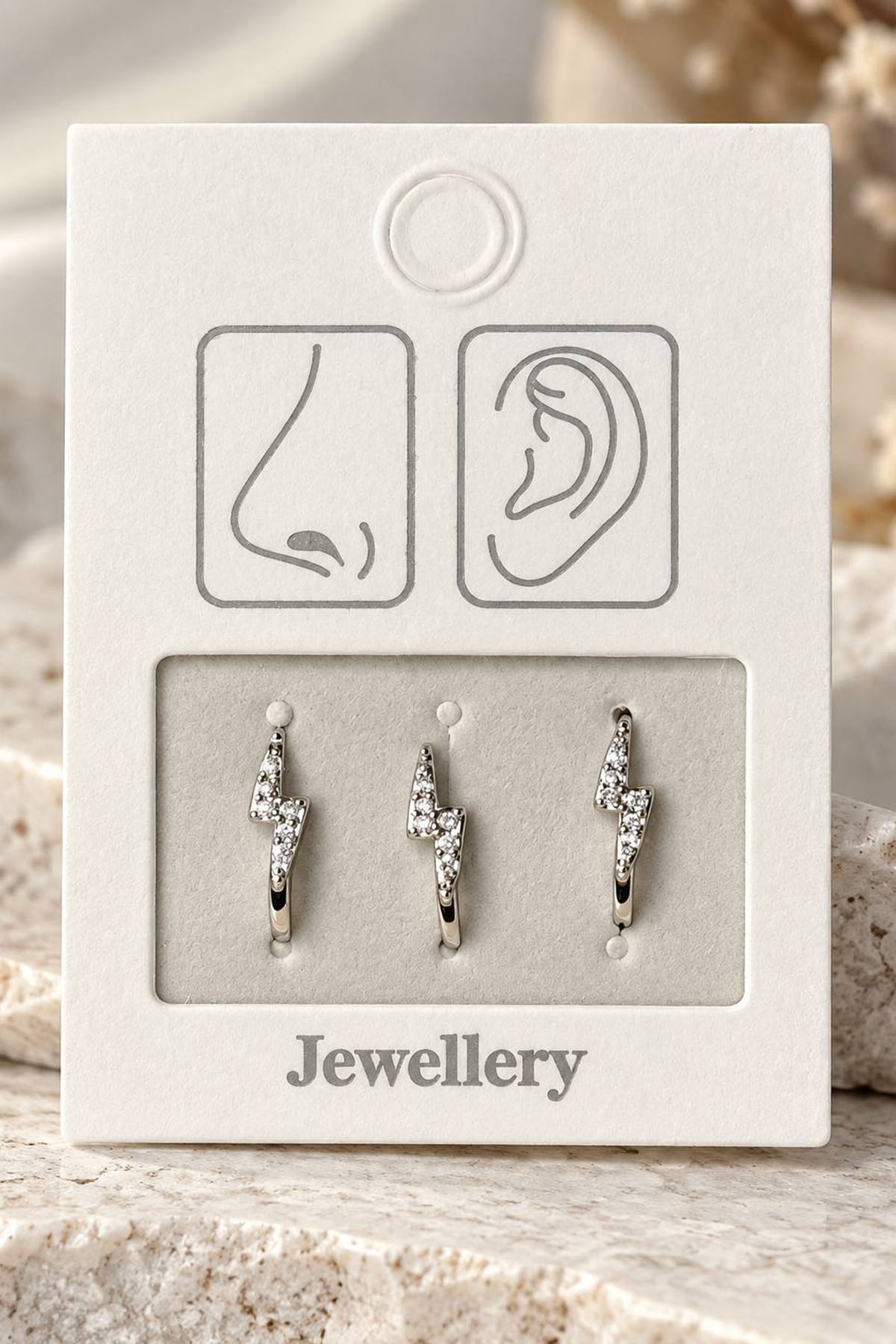 Gümüş Renk Deliksiz Kulak/Burun 3'lü Piercing Set