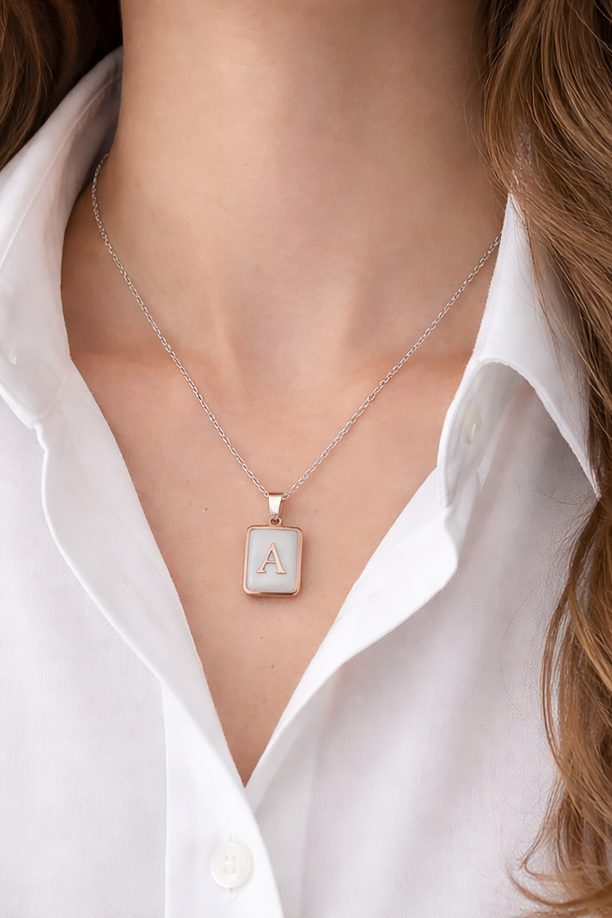 Gümüş Renk A Harf Çelik Kolye
