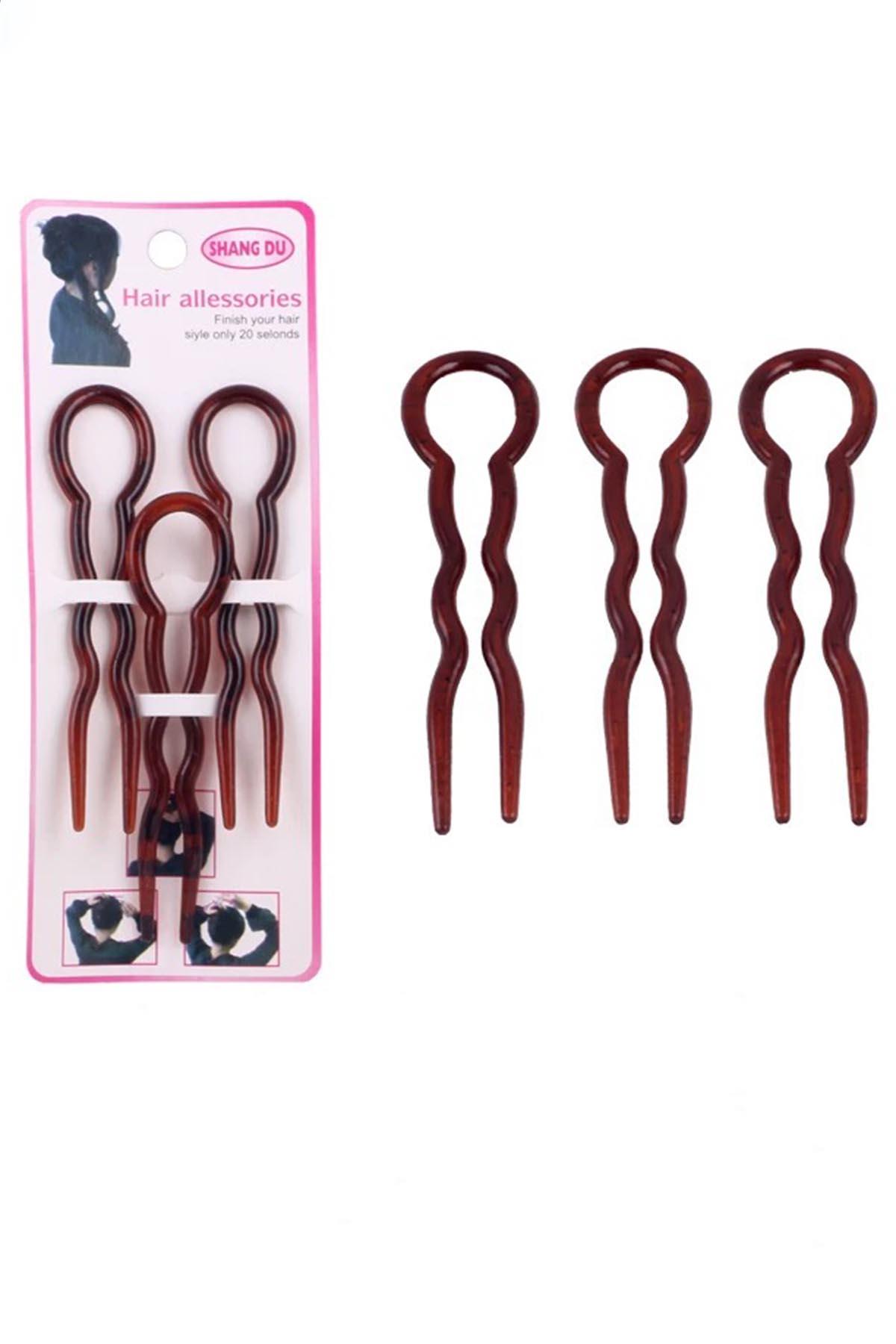 Kahverengi Üçlü Topuz Tokası