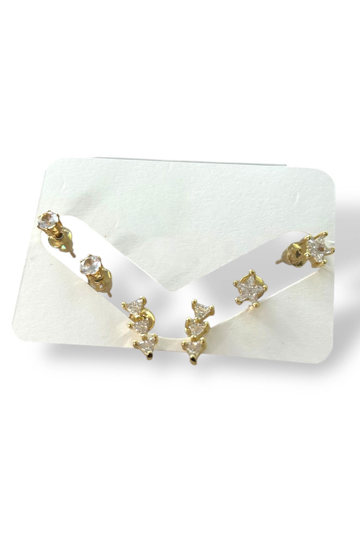 Altın Renk Taş Detaylı 6'lı Küpe Set