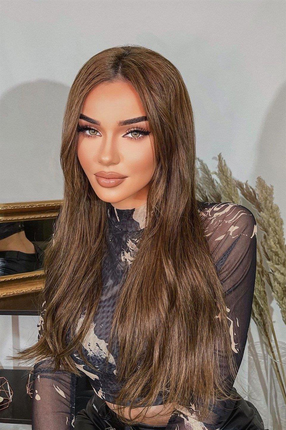 Isıya Dayanıklı Yarımay Çıt Çıt Saç - SH6D- Fındık Kahve - Düz - 60 Cm - 110 Gr (Pınar)