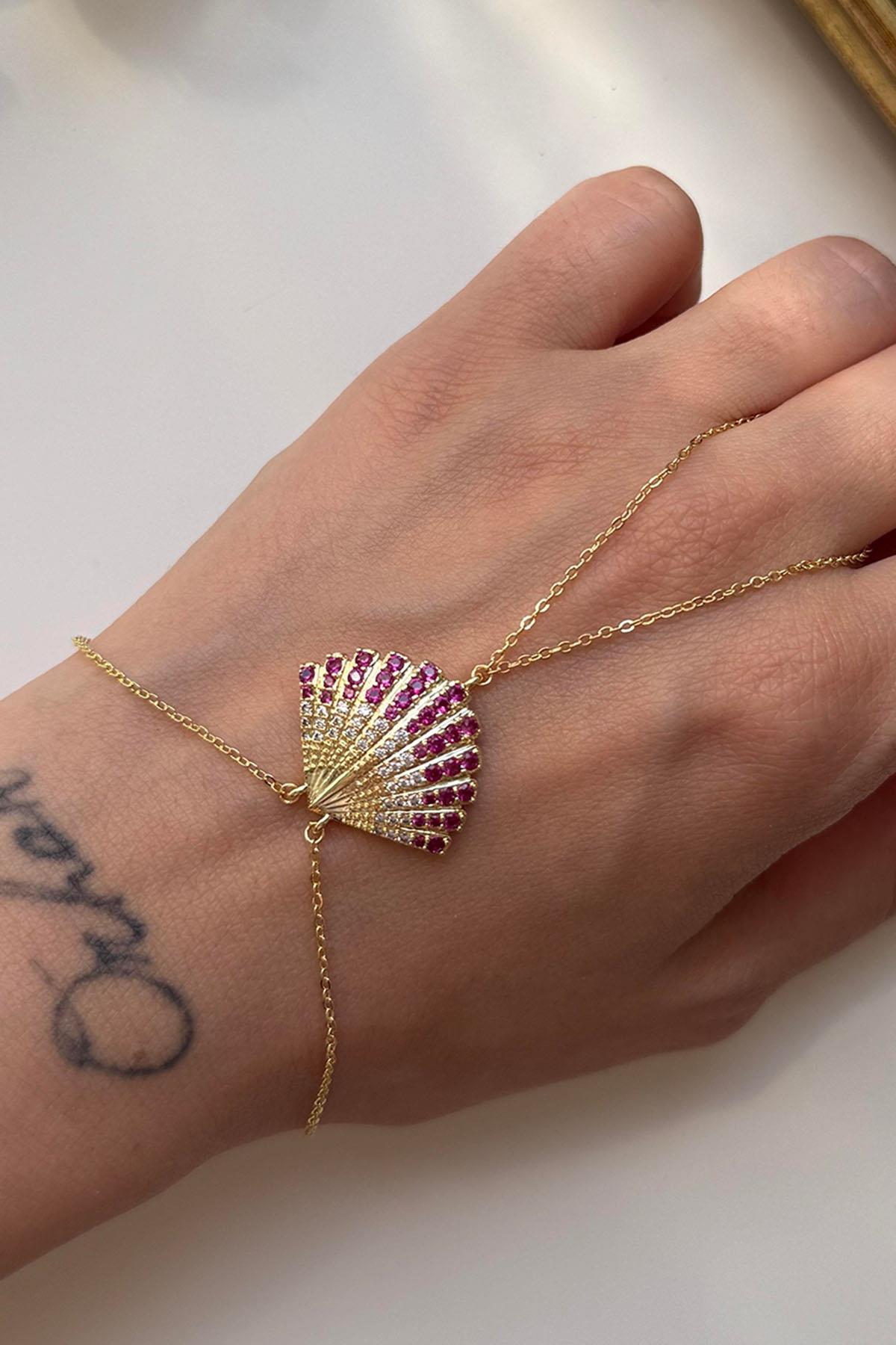 Altın Renk Deniz Kabuğu Figürlü 14K Altın Kaplama TX Şahmeran