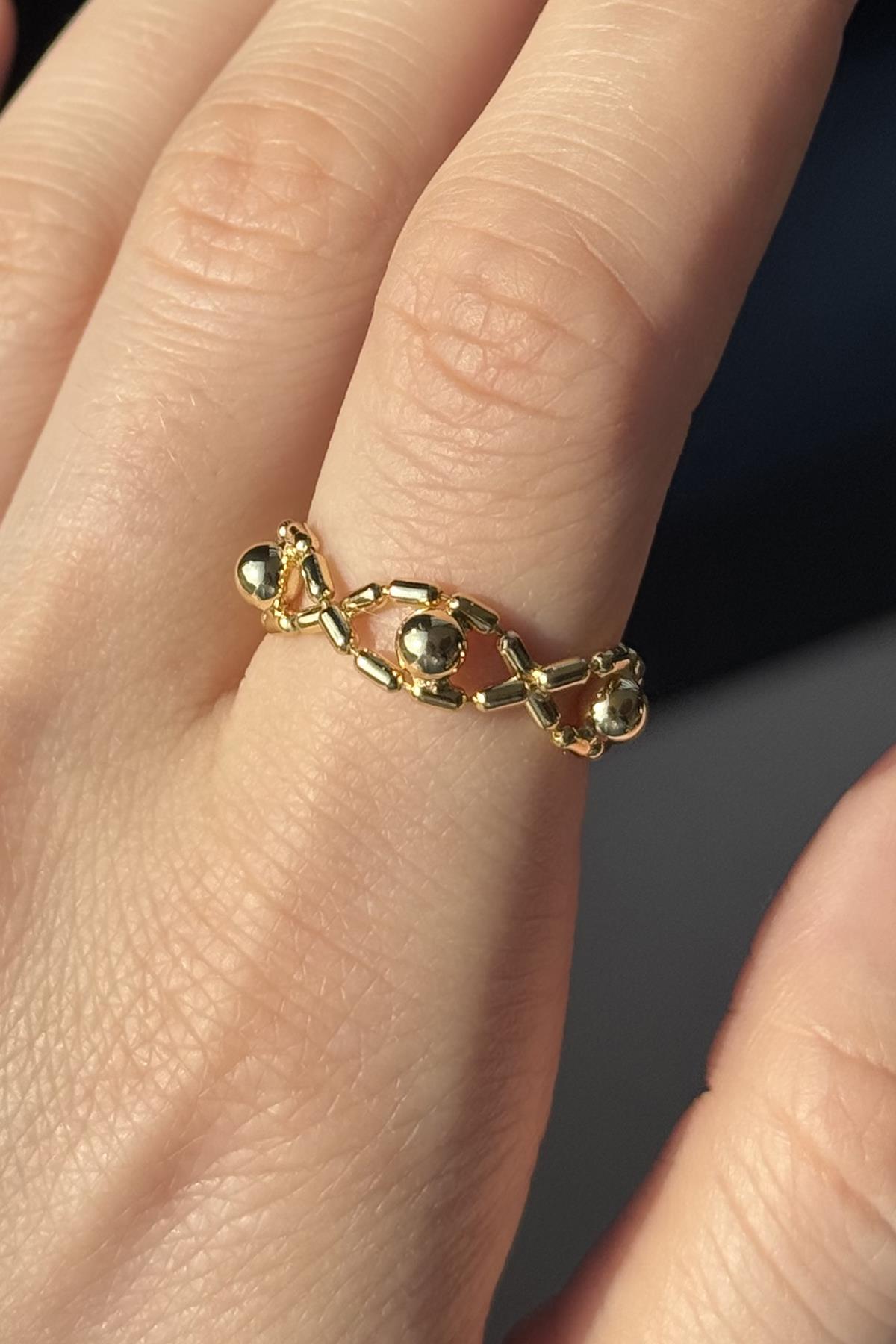 Altın Renk Top Detaylı Ayarlanabilir Yüzük