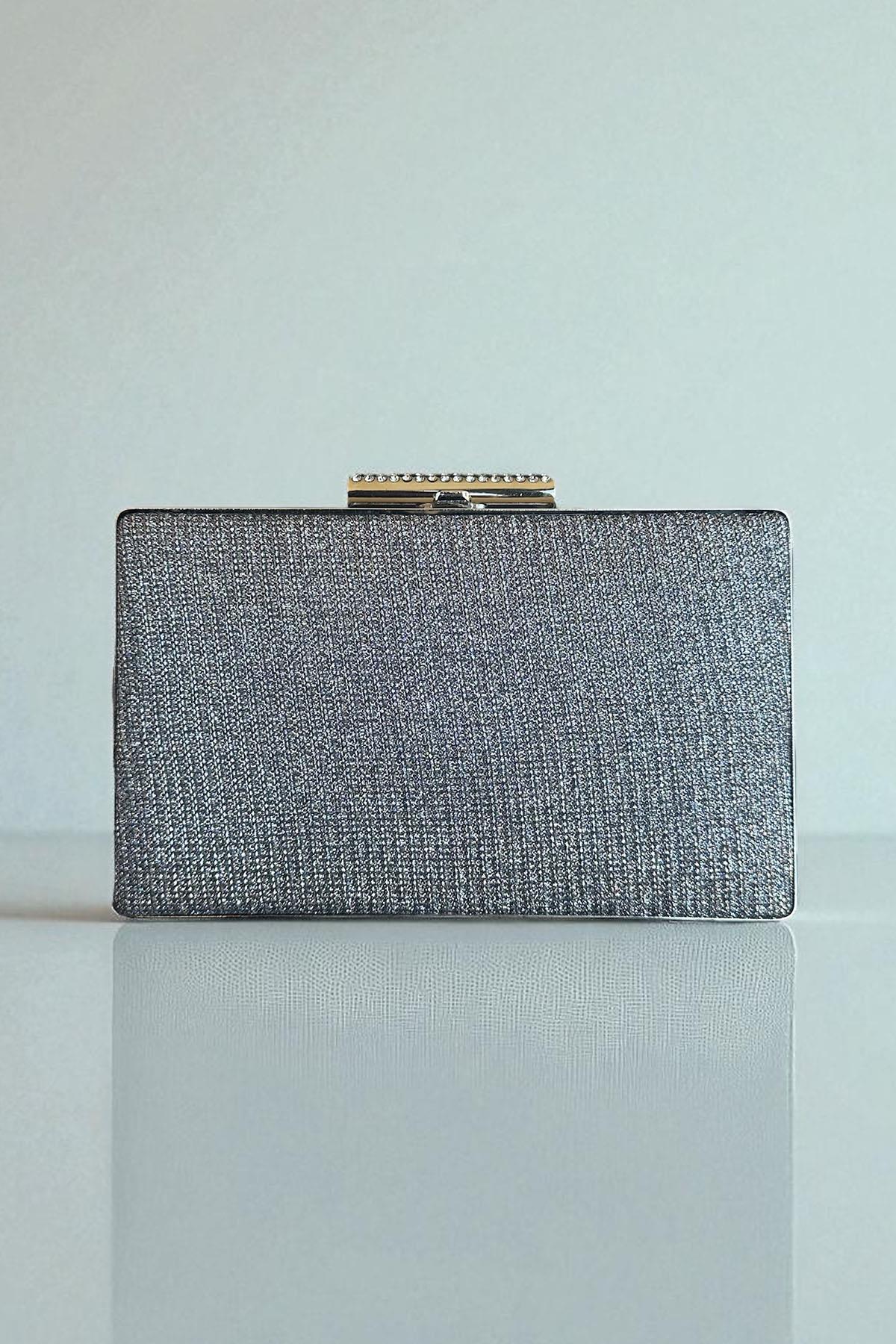 Gümüş Renk Simli Abiye Portföy Çanta