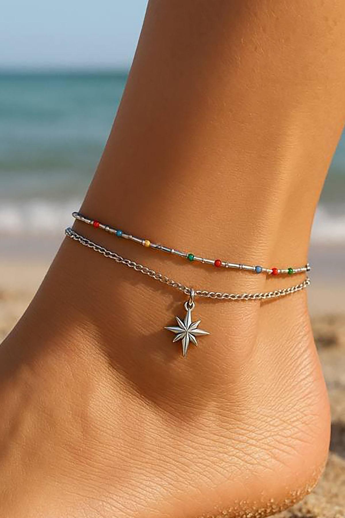 Gümüş Renk Yıldız Figürlü Çelik Halhal