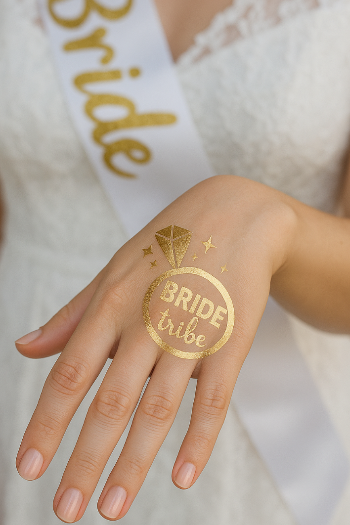 Altın Renk Bride Tribe Yazılı Geçici Dövme Tattoo