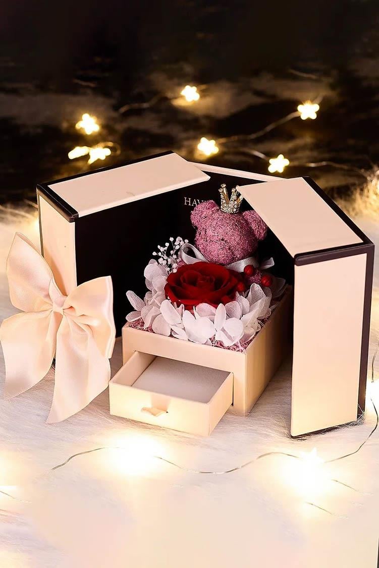 Pembe Ve Kırmızı Renk Ayıcık Figürlü Takı Organizerli Hediye Kutusu