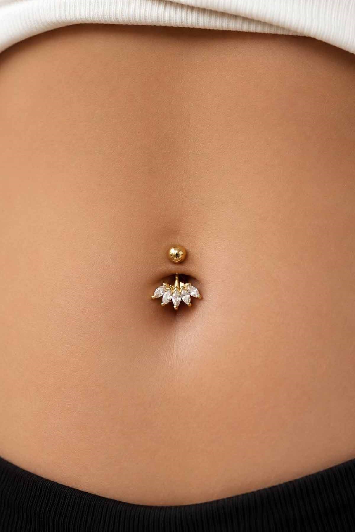 Altın Renk Taşlı Cerrahi Çelik Göbek Piercing