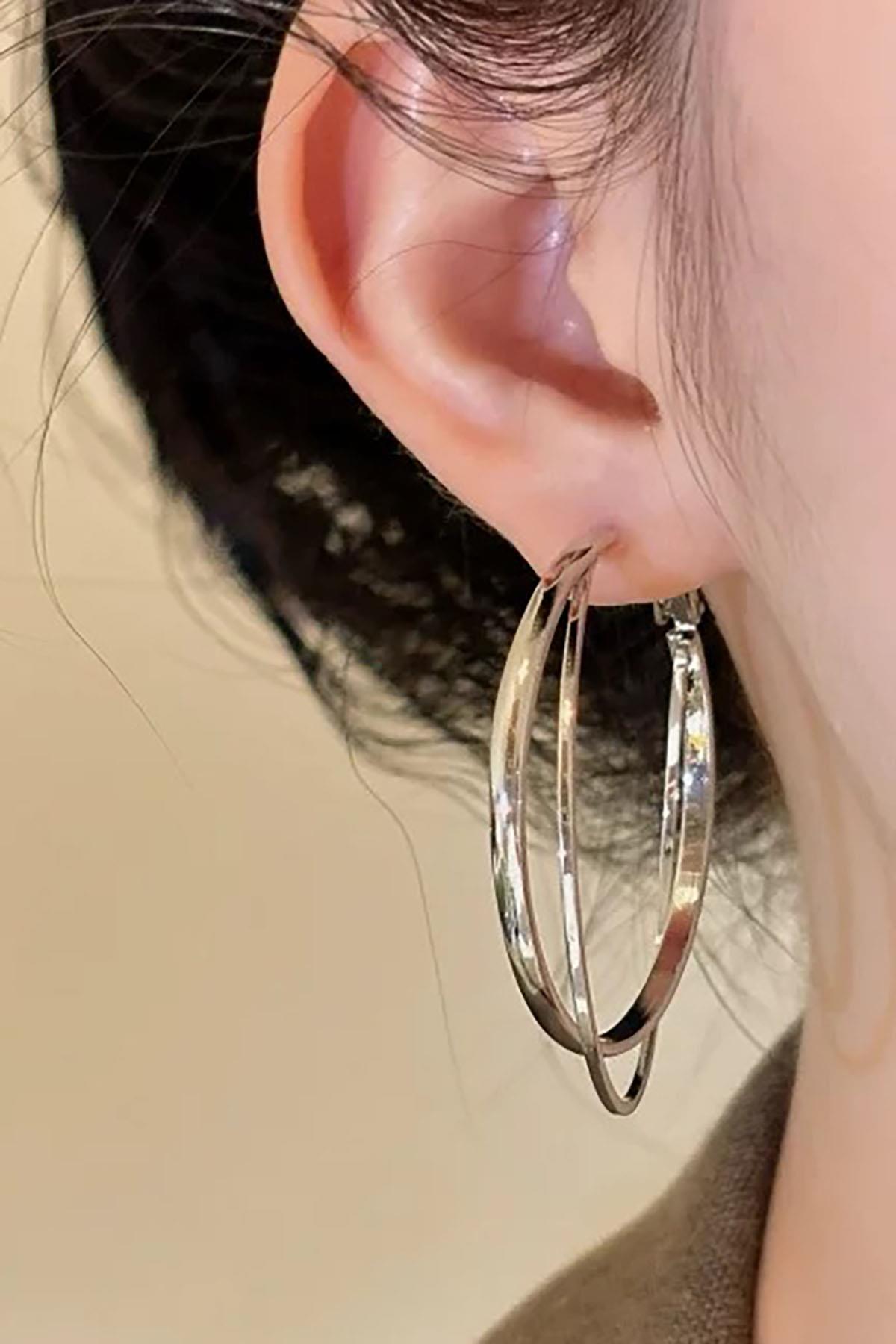 Gümüş Renk Halka Küpe (Çift)