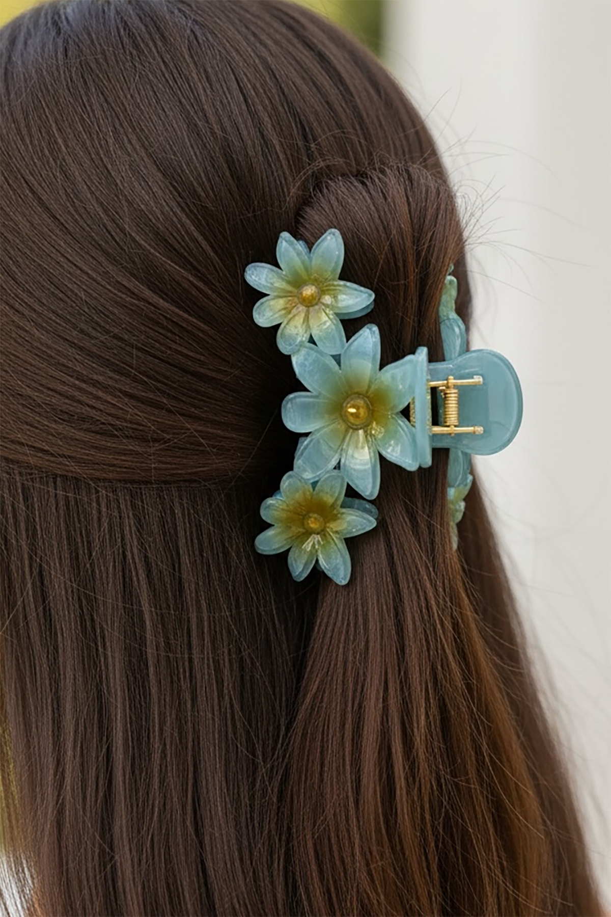 Mavi Renk Çiçek Figürlü Mandal Toka