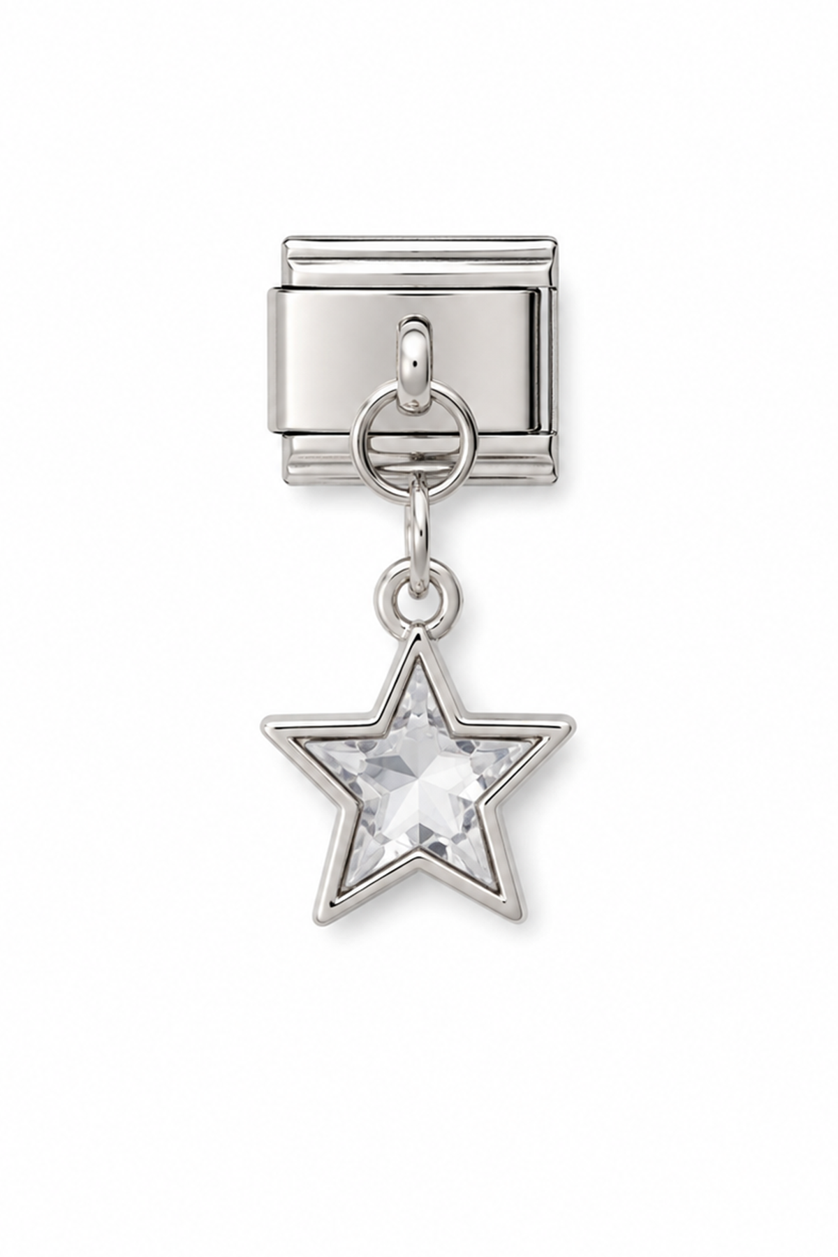 Gümüş Renk Yıldız  Figürlü Taş Detaylı   Çelik Nomination Charm (Tek)