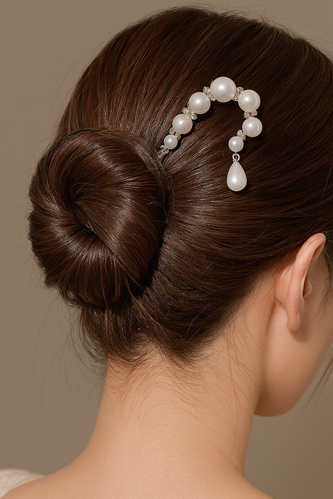 Gümüş Renk İnci Detaylı Topuz Toka