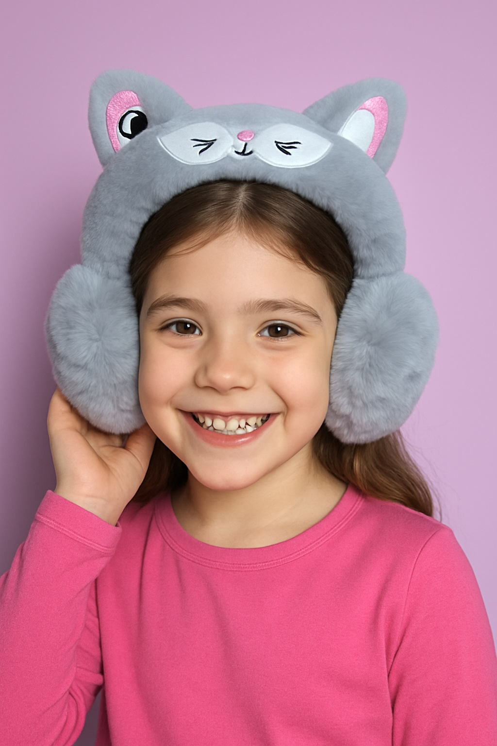 Gri Renk Kedi Figürlü Peluş Kulaklık