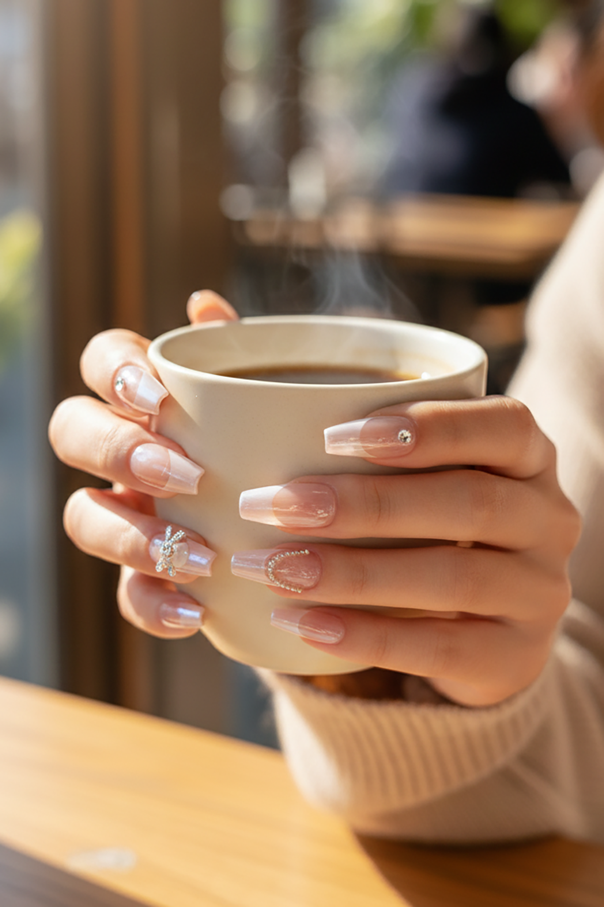 12'li Pudra Ve Beyaz Renk Jel Görünümlü Takma Tırnak (Yapıştırıcılı)