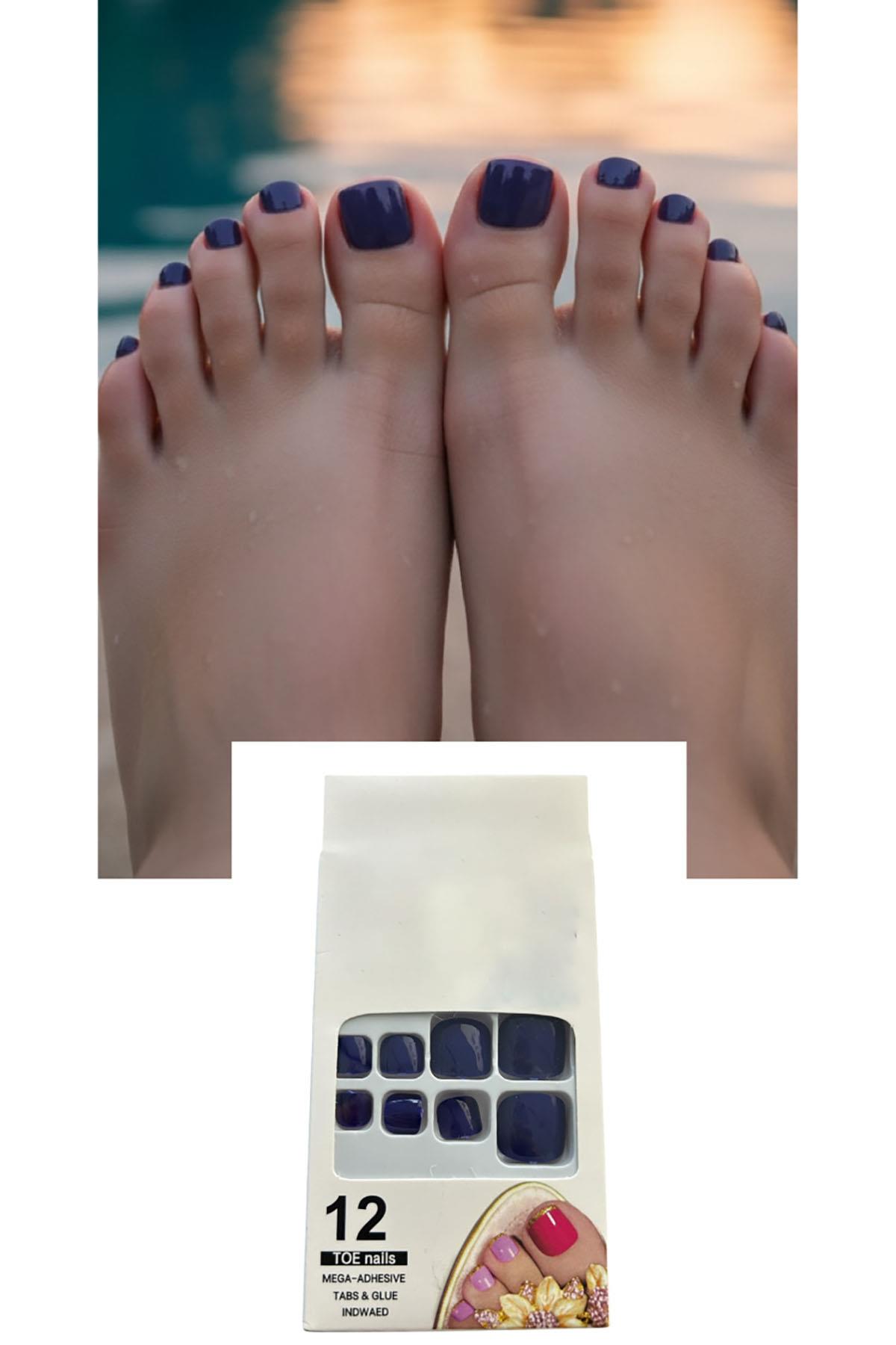 12'li Lacivert Renk Takma Tırnak Set (Yapıştırıcılı)