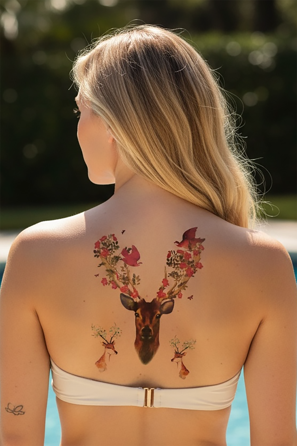 Geçici Geyik ve Çiçek Dövme Tattoo