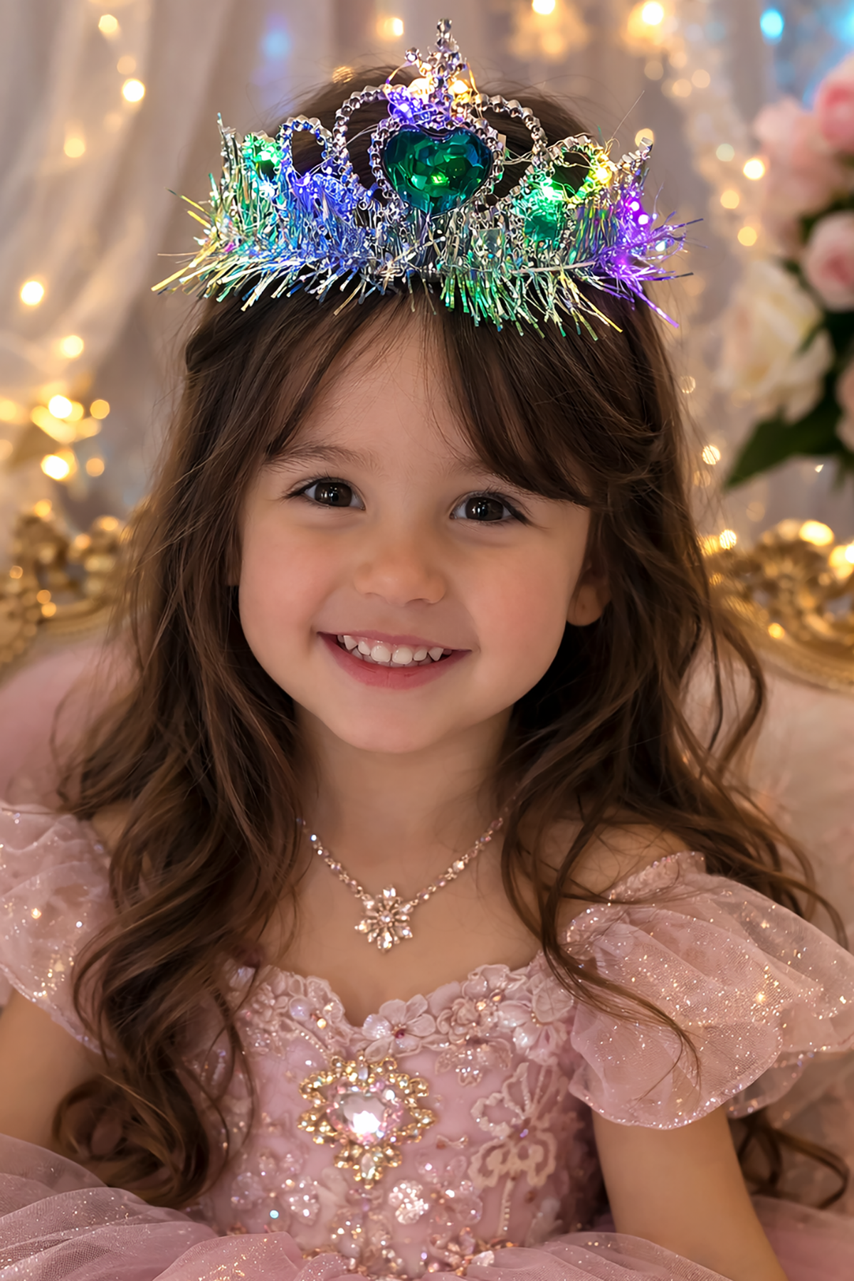 Mavi Renk Kalp Figürlü Işıklı Prenses Çocuk Taç