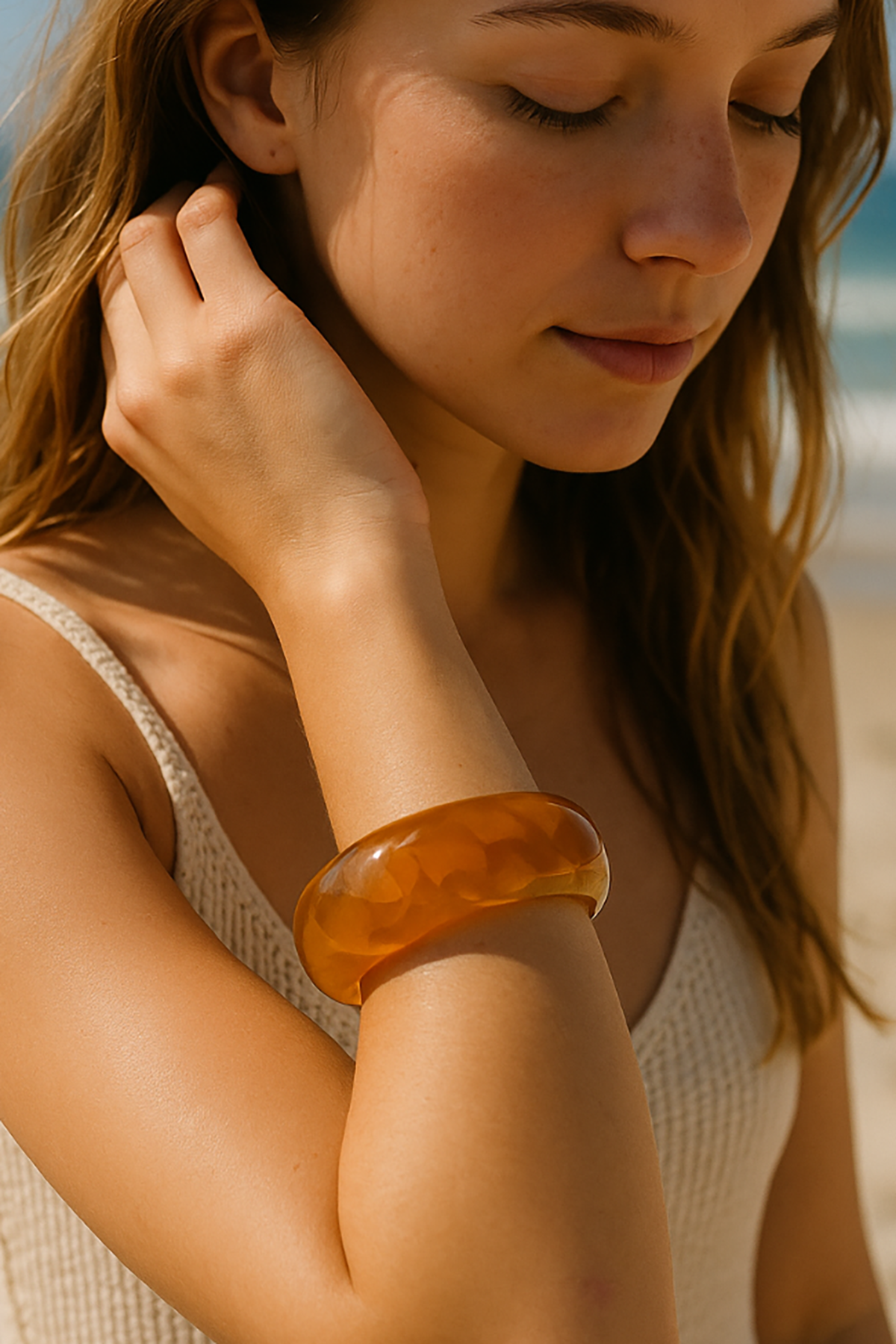 Açık Kahve Renk Kalın Kemik Mika Bileklik