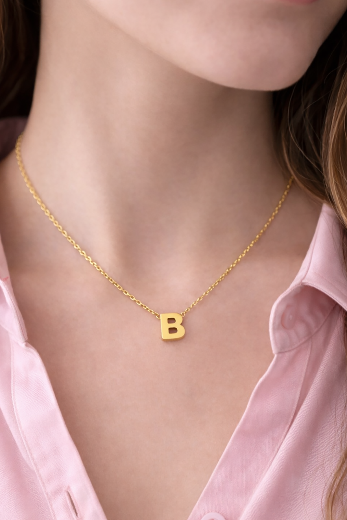 Altın Renk B Harf Çelik Kolye
