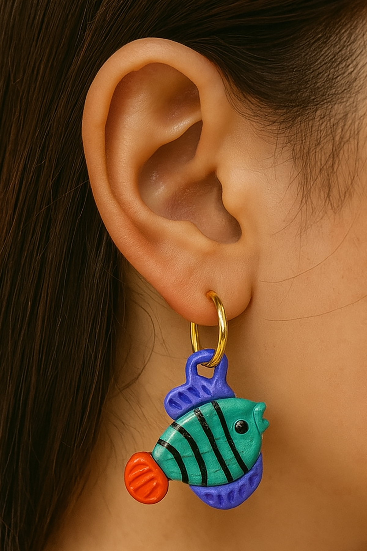 Altın Renk Balık Figürlü Küpe (Çift)