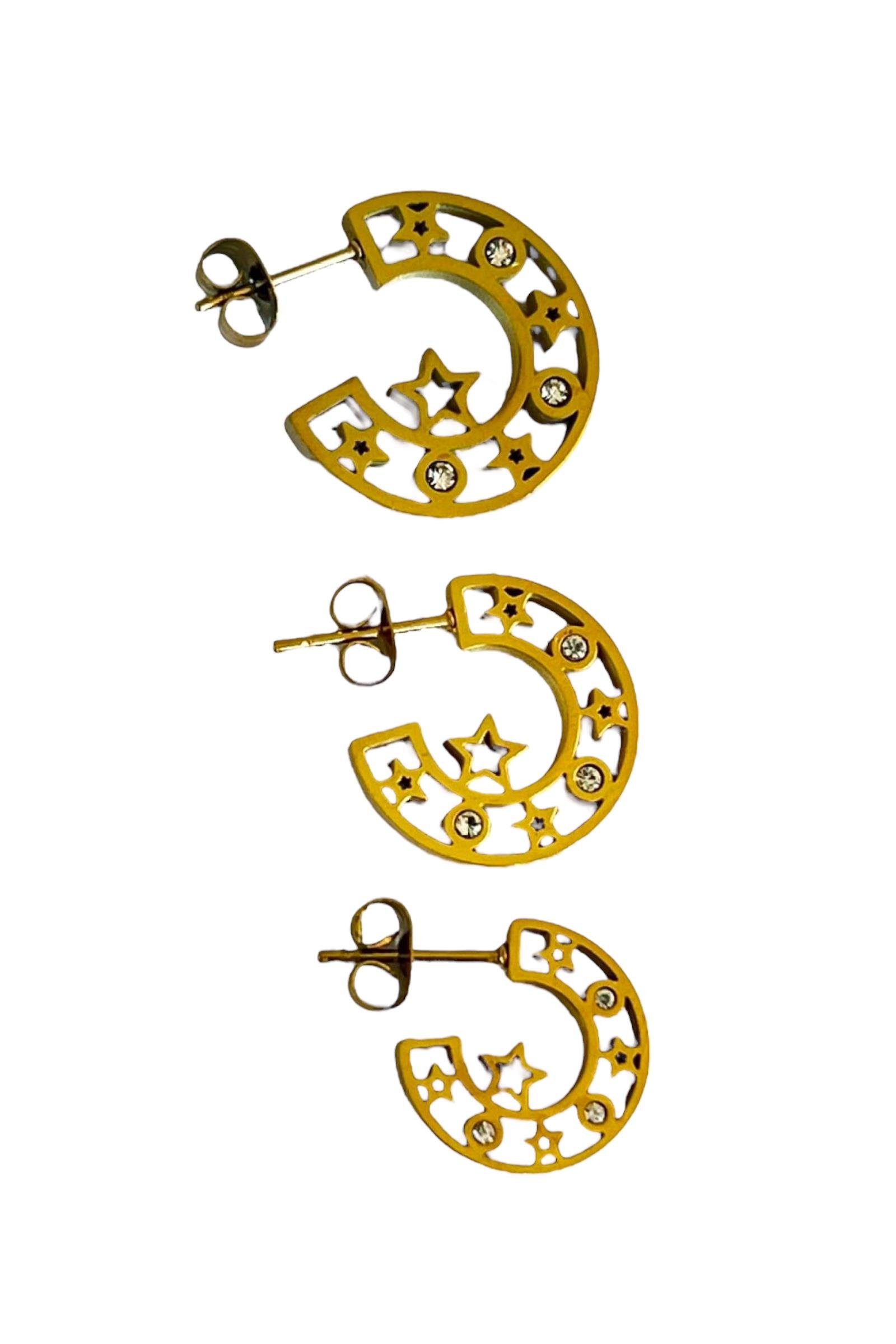 3'lü Altın Renk Çelik Halka Küpe