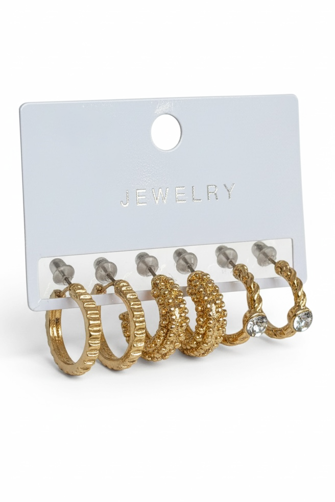 Altın Renk 6'lı Halka Küpe Set