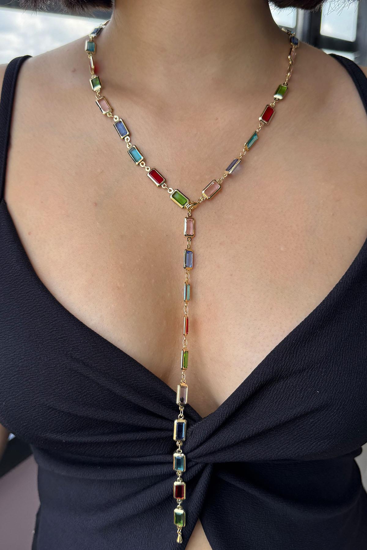 Altın Renk Taş Detaylı YSX Y Kolye