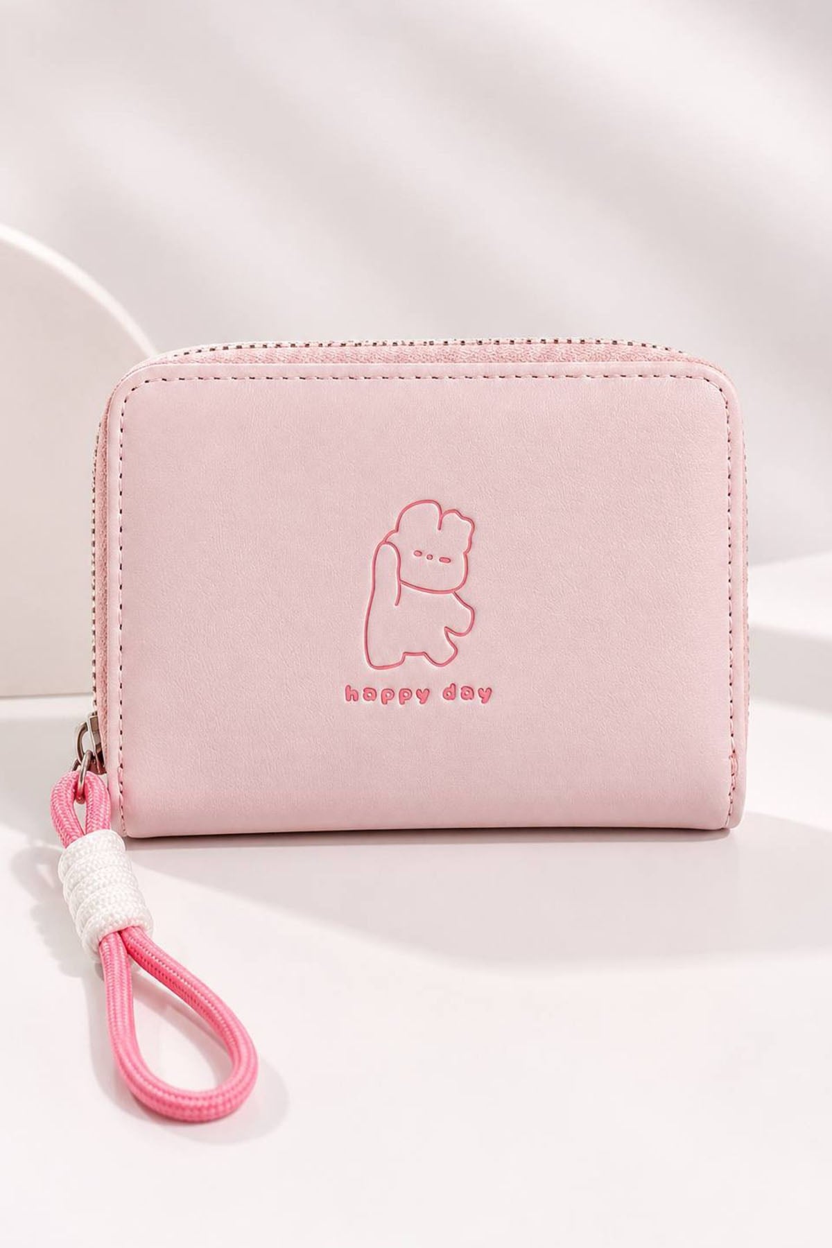 Pembe Renk Kedi Detaylı Deri Kadın Cüzdan