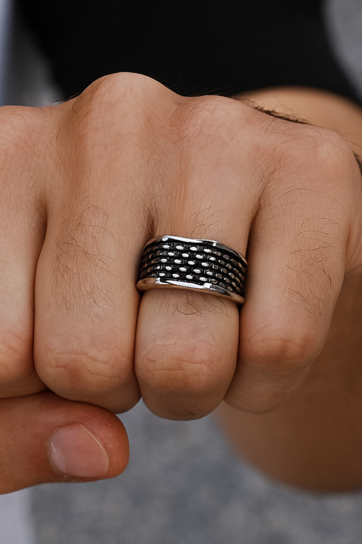 Gümüş Renk Ayarlanabilir Çelik Erkek Yüzük