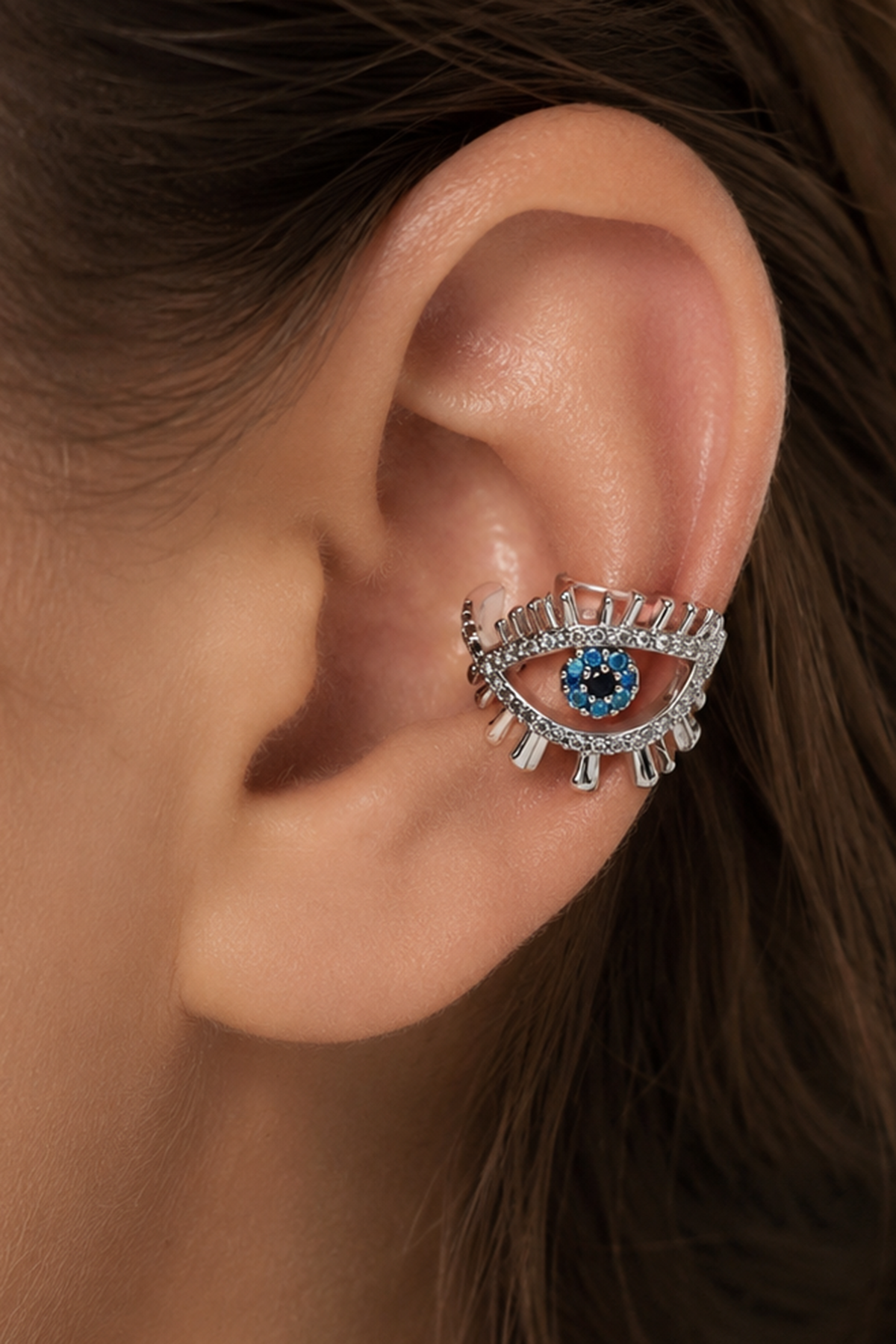 Gümüş  Renk Göz Figürlü  TX Ear Cuff (Tek)